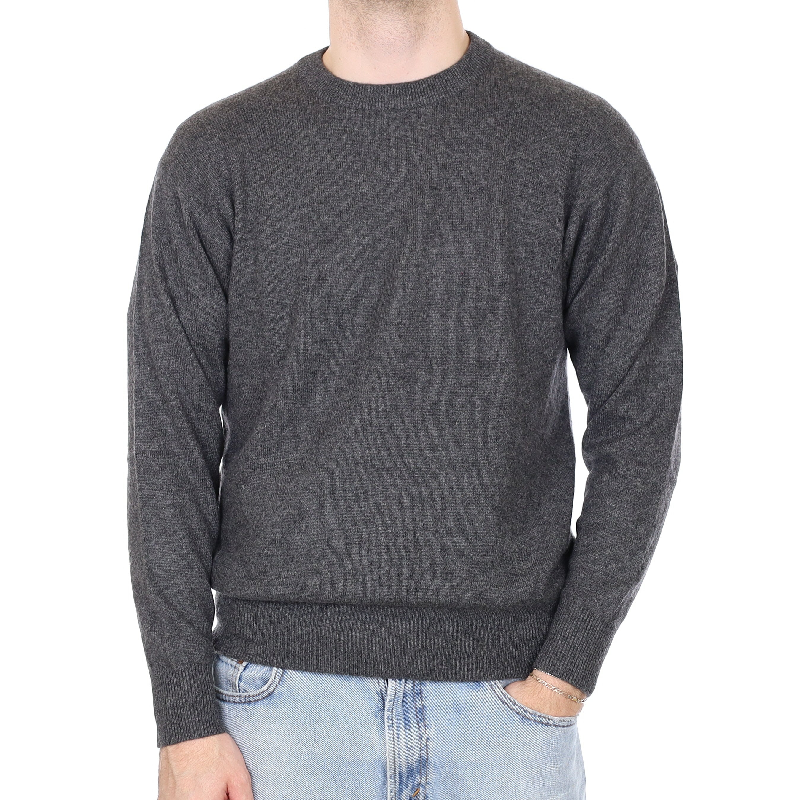 Men's Granite Grey Cashmere Crew Neck Jumper Large