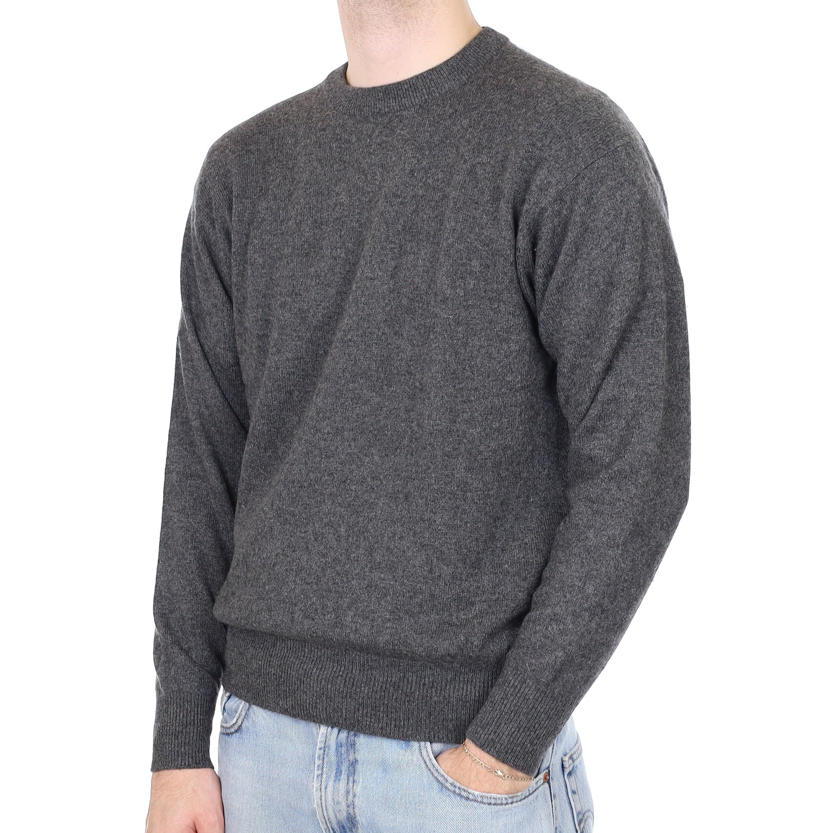 Men's Granite Grey Cashmere Crew Neck Jumper Large