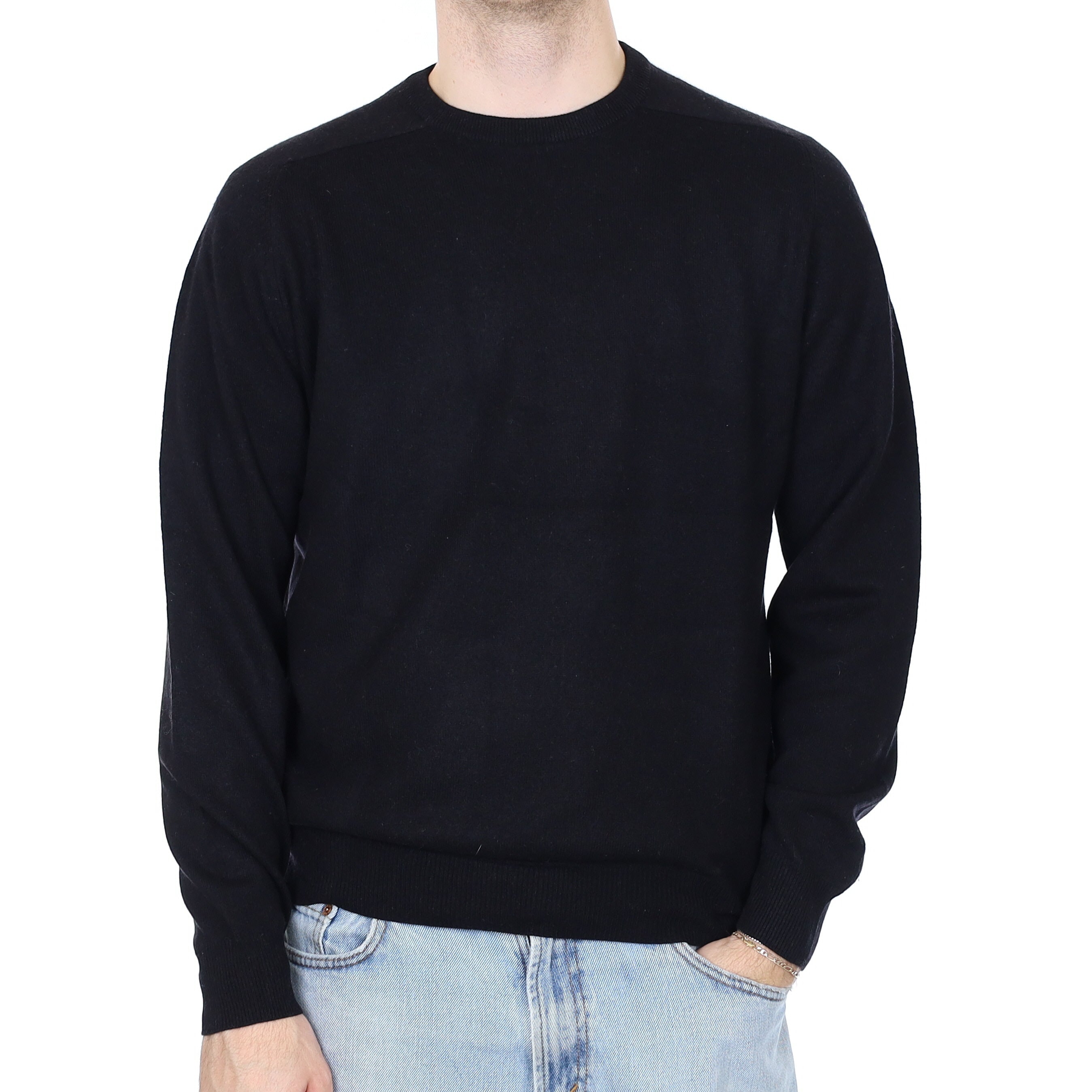 Men's Black Cashmere Crew Neck Jumper Large
