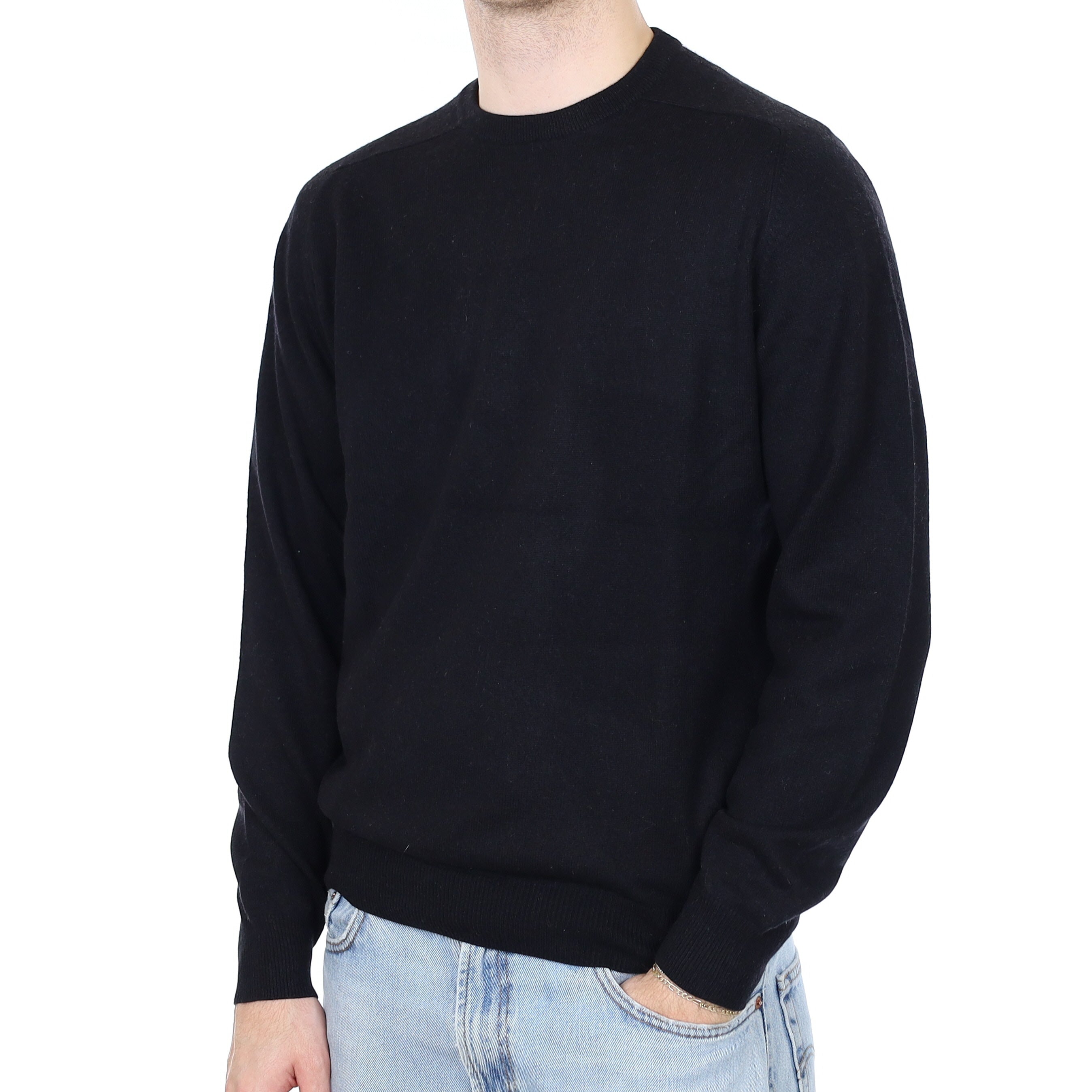 Men's Black Cashmere Crew Neck Jumper Large