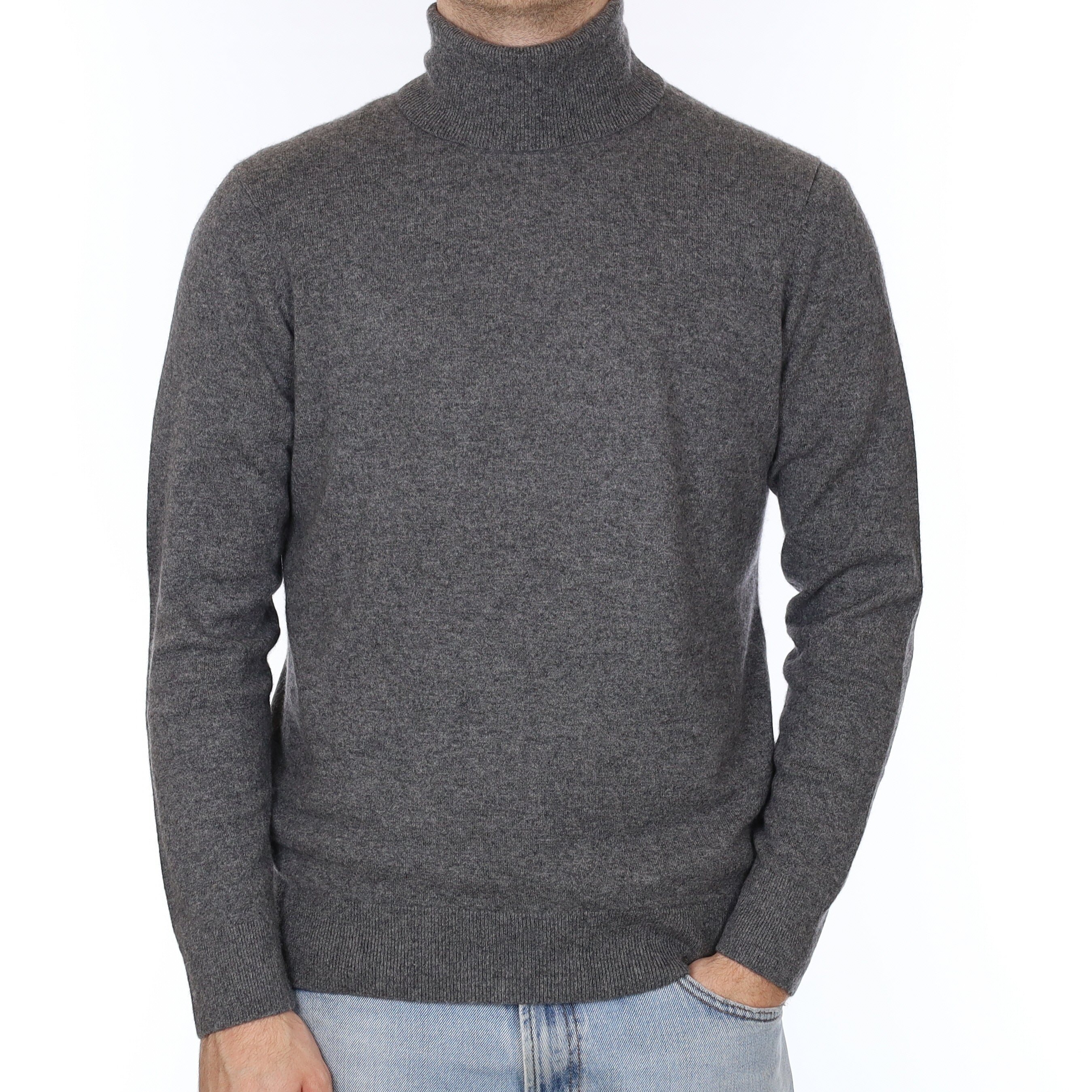 Men's Slate Grey Cashmere Polo Neck Jumper Large