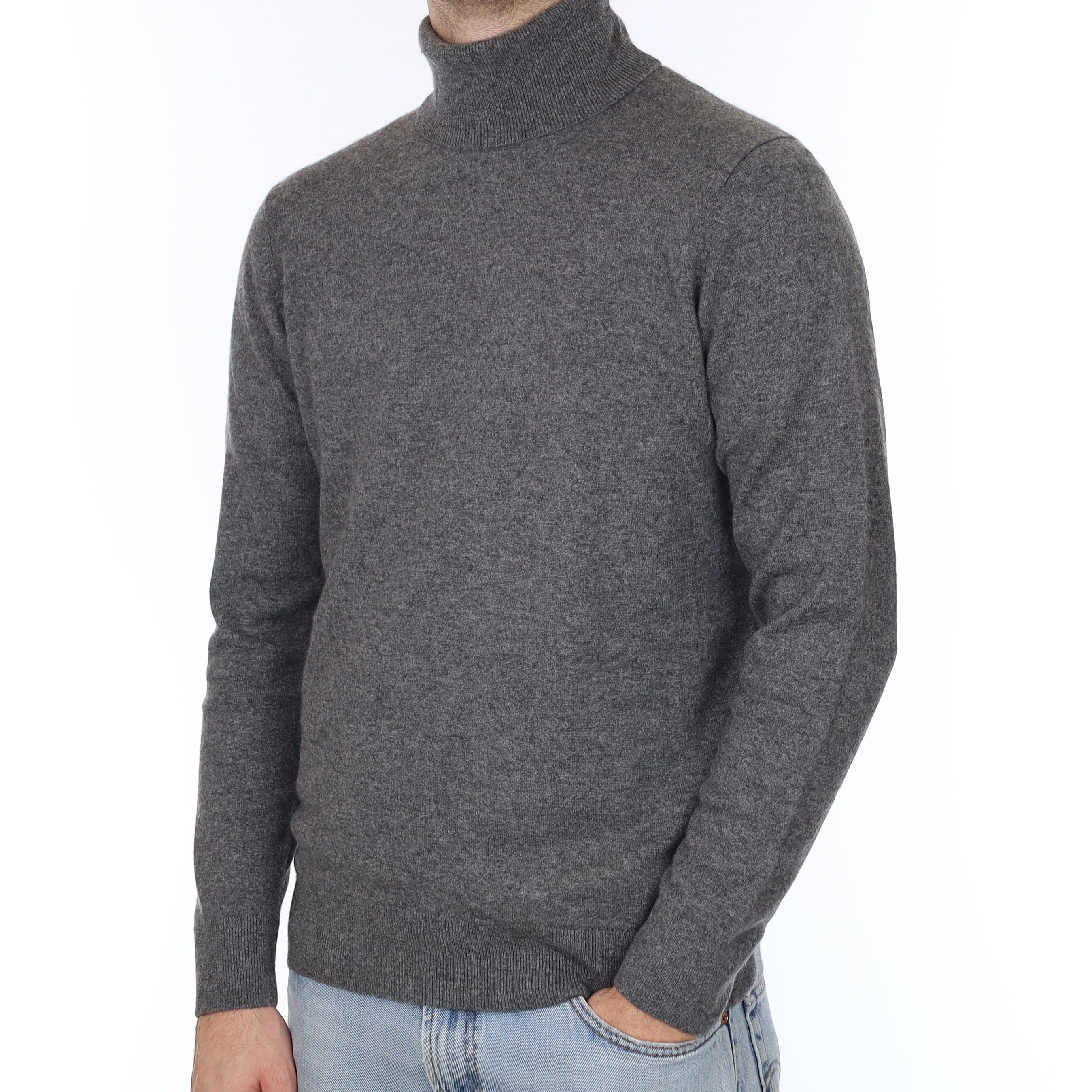 Men's Slate Grey Cashmere Polo Neck Jumper Large