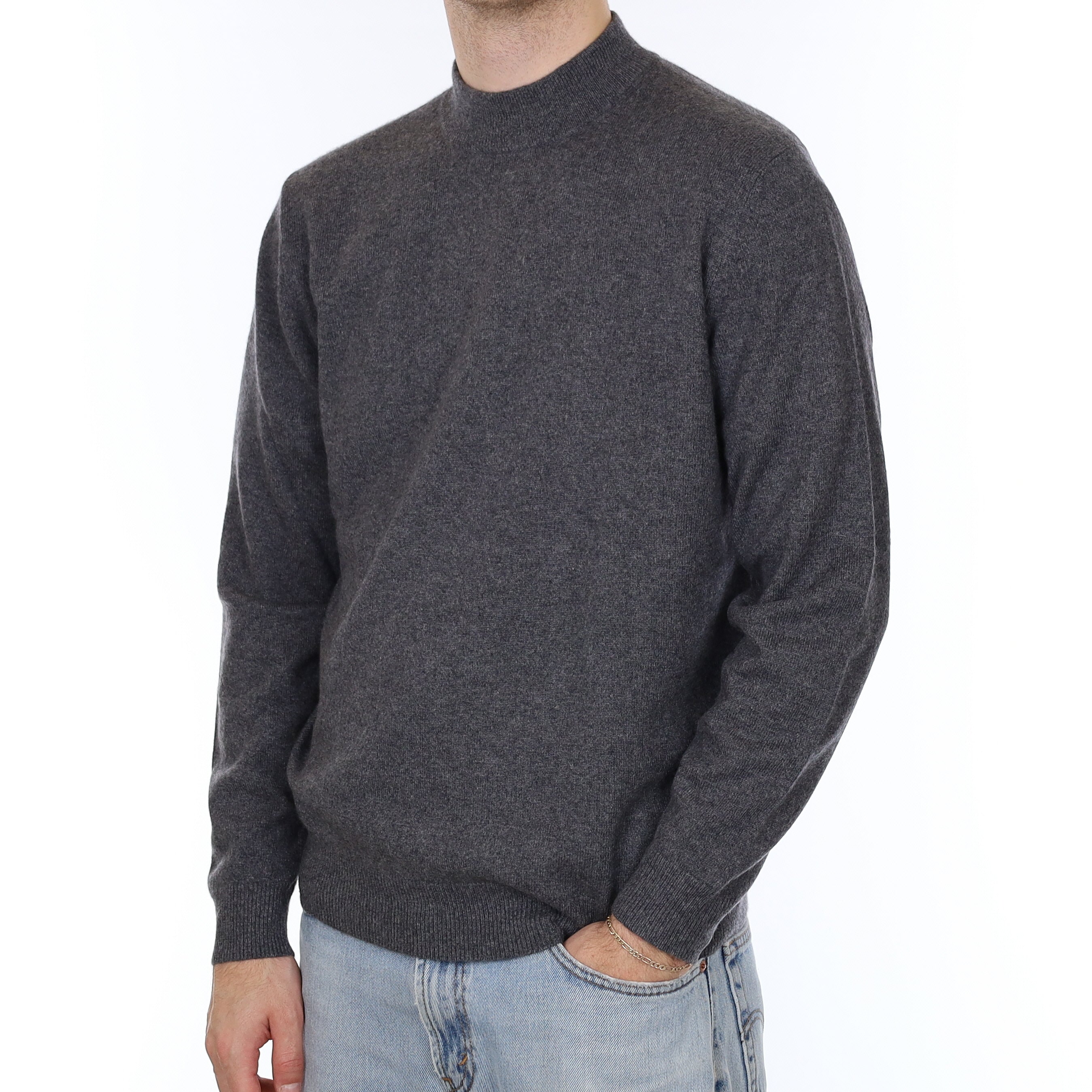 Men's Slate Grey Cashmere Turtle Neck Jumper Large