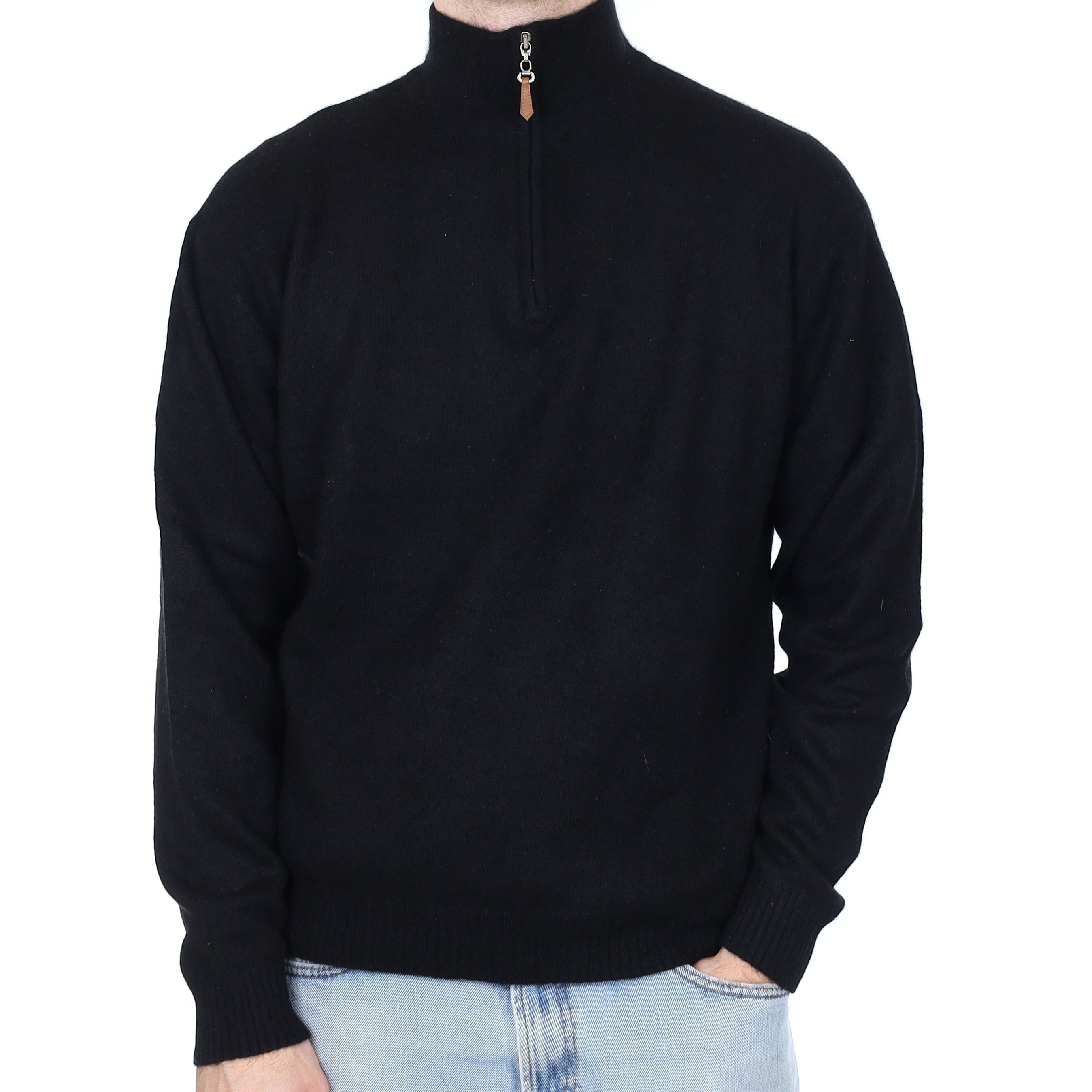 Men's Black Cashmere Quarter Zip Jumper Large