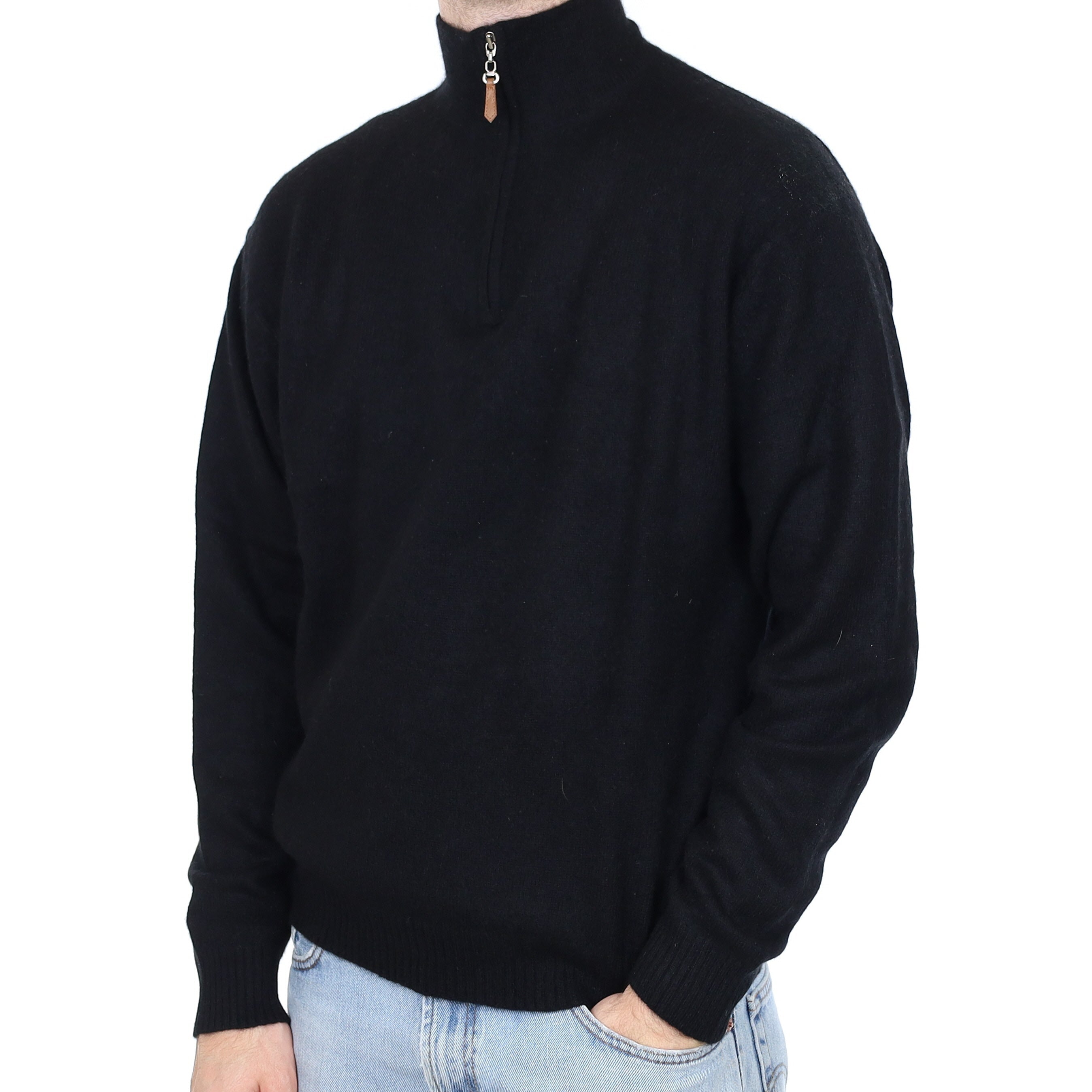 Men's Black Cashmere Quarter Zip Jumper Large