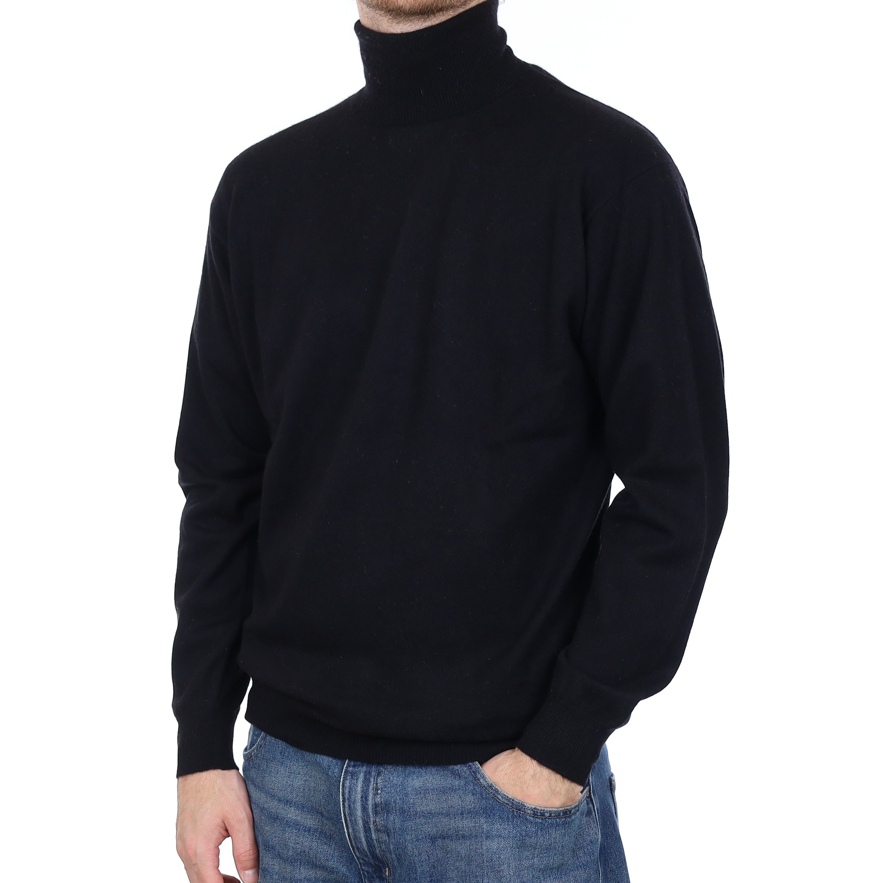 Men's Black Cashmere Polo Neck Jumper Large