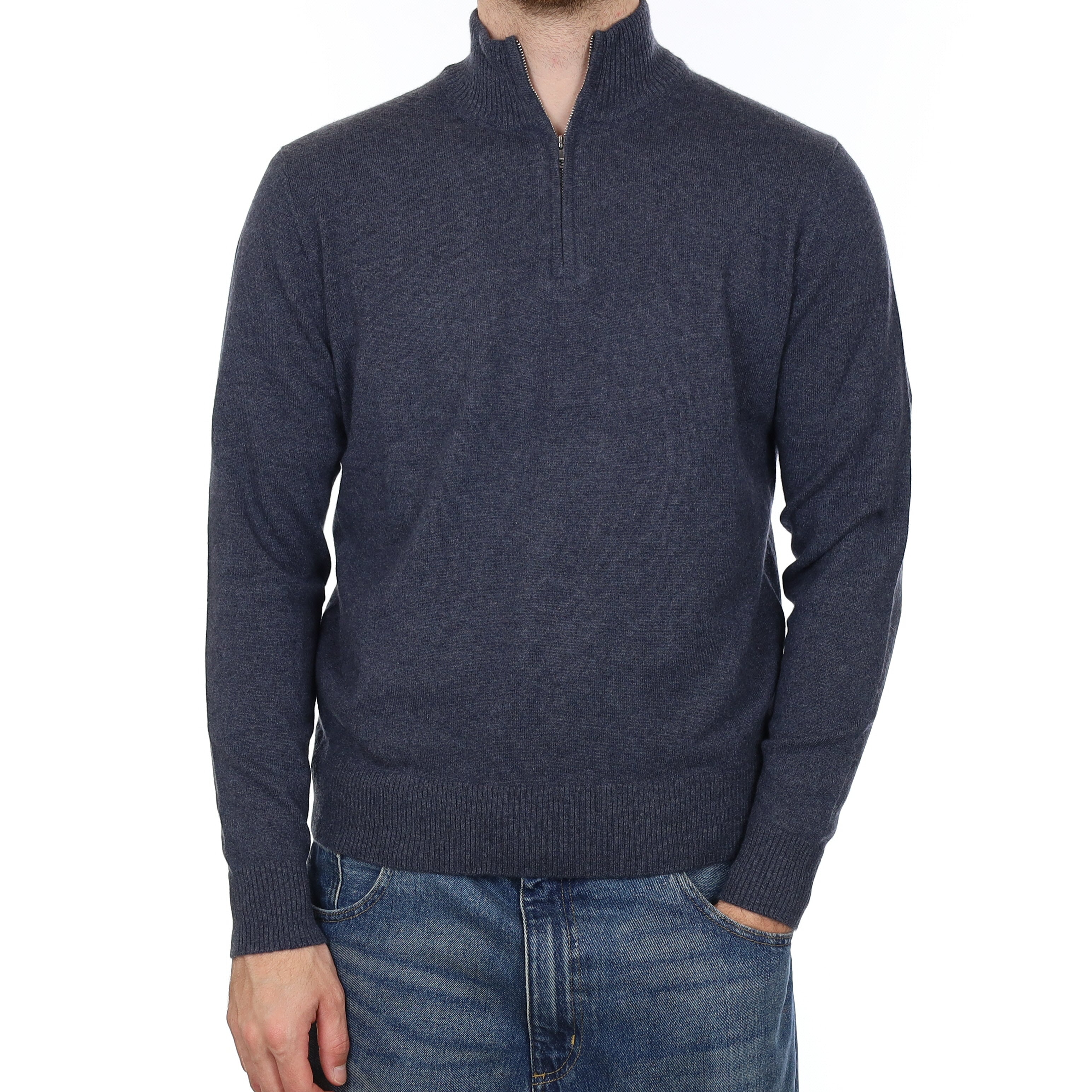 Men's Slate Blue Cashmere 1/4 Zip Jumper Medium