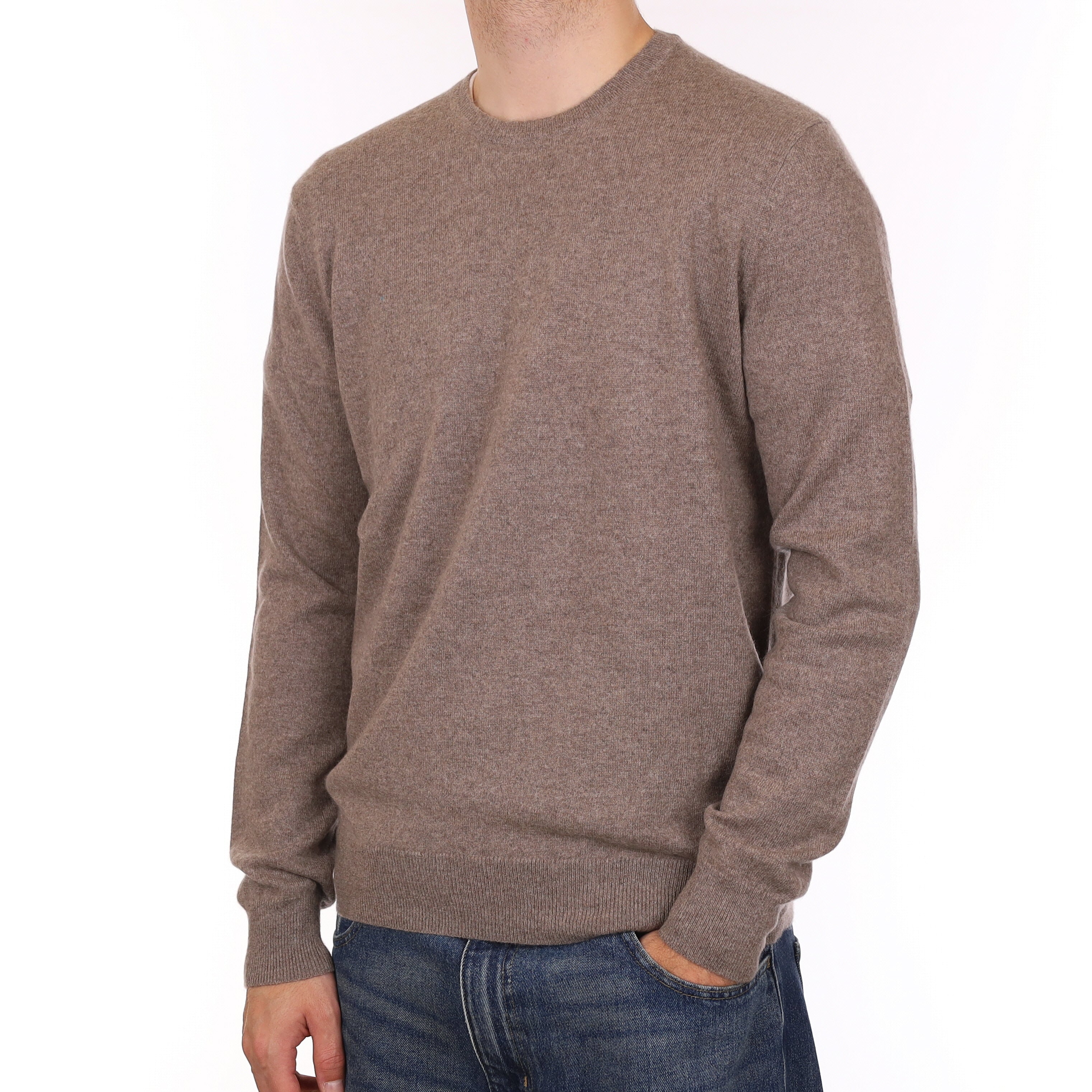 Men's Mink Brown Cashmere Crew Neck Jumper Large
