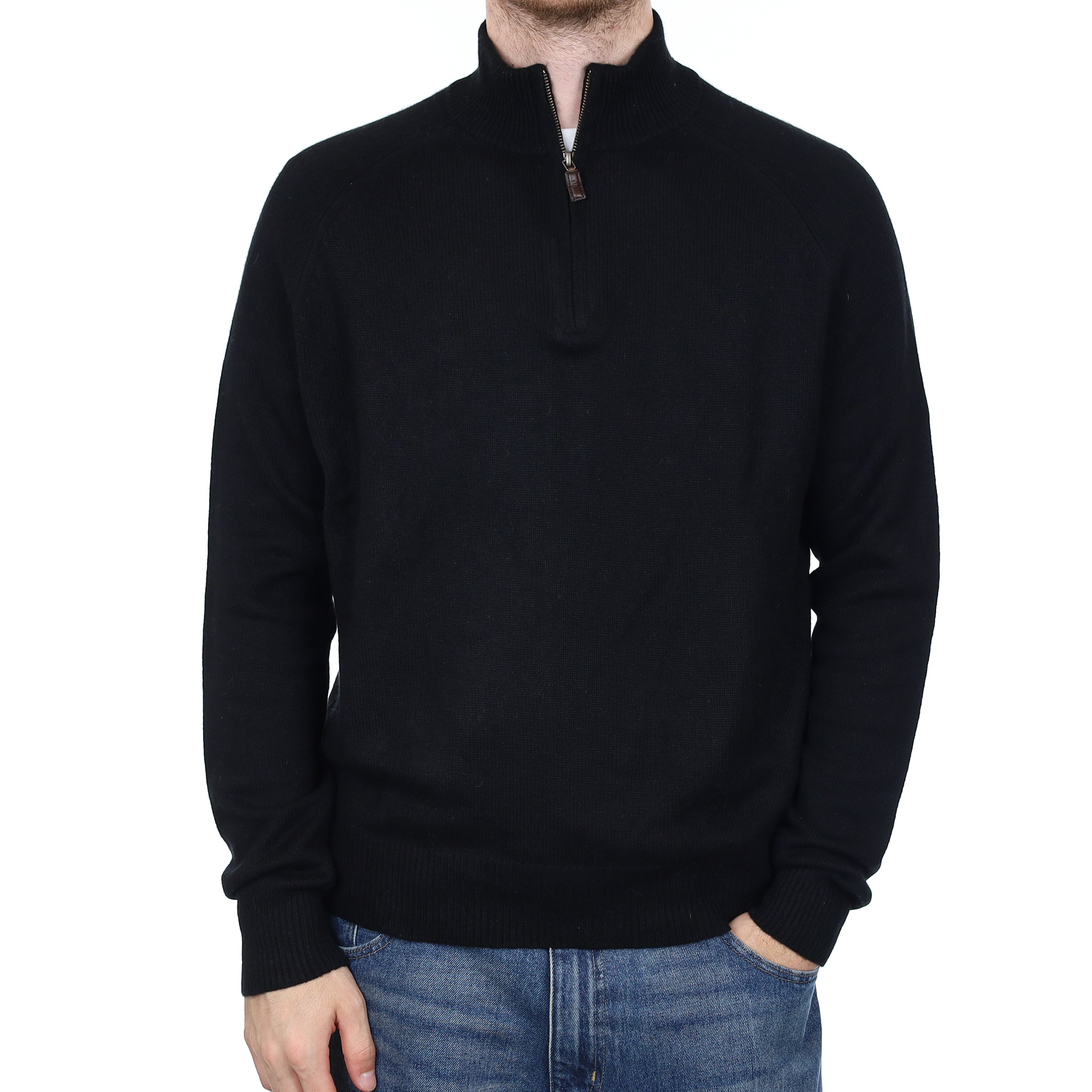 Men's Black Heavy Knit Cashmere 1/4 Zip Jumper Large