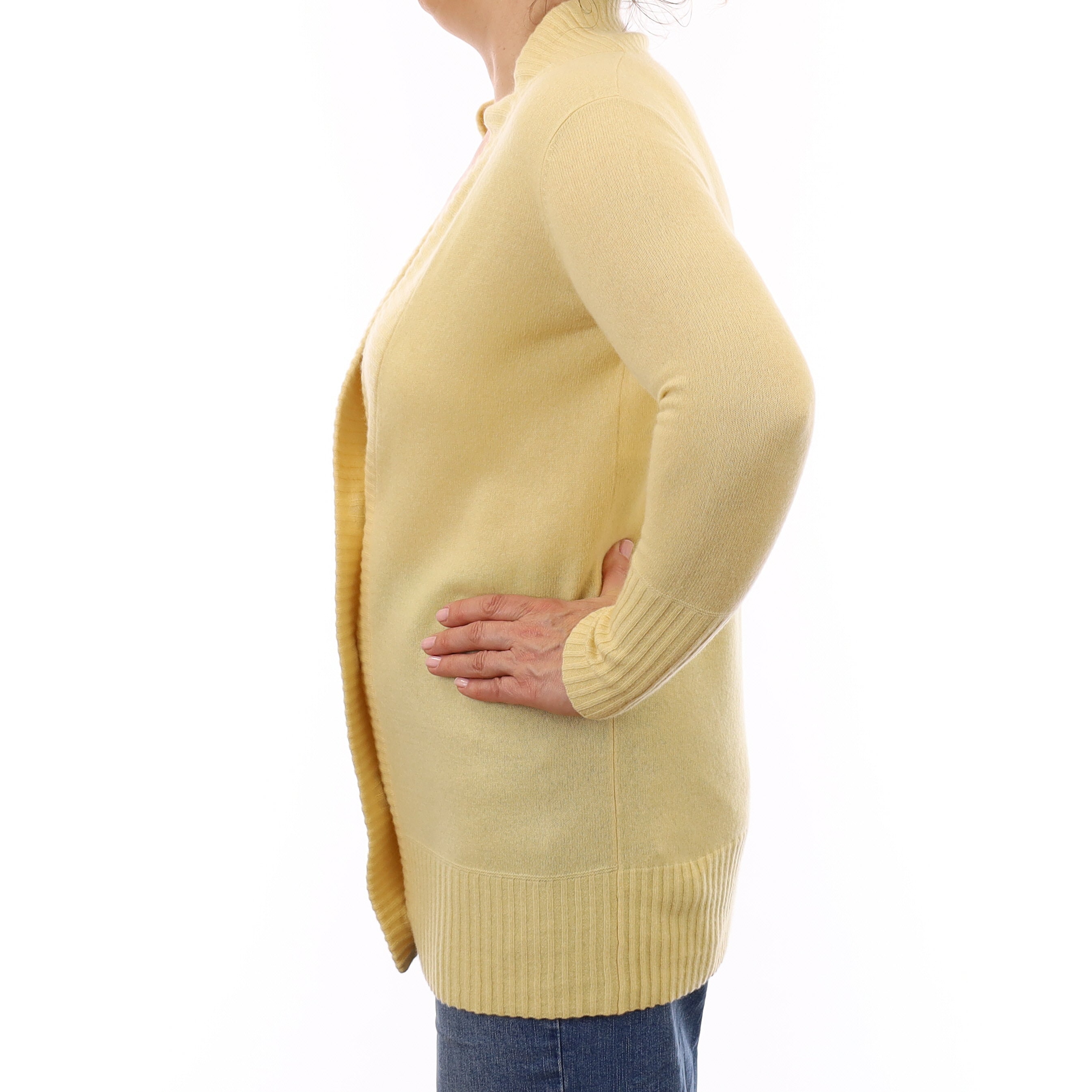 Custard Yellow Cashmere Longline V Neck Cardigan Medium