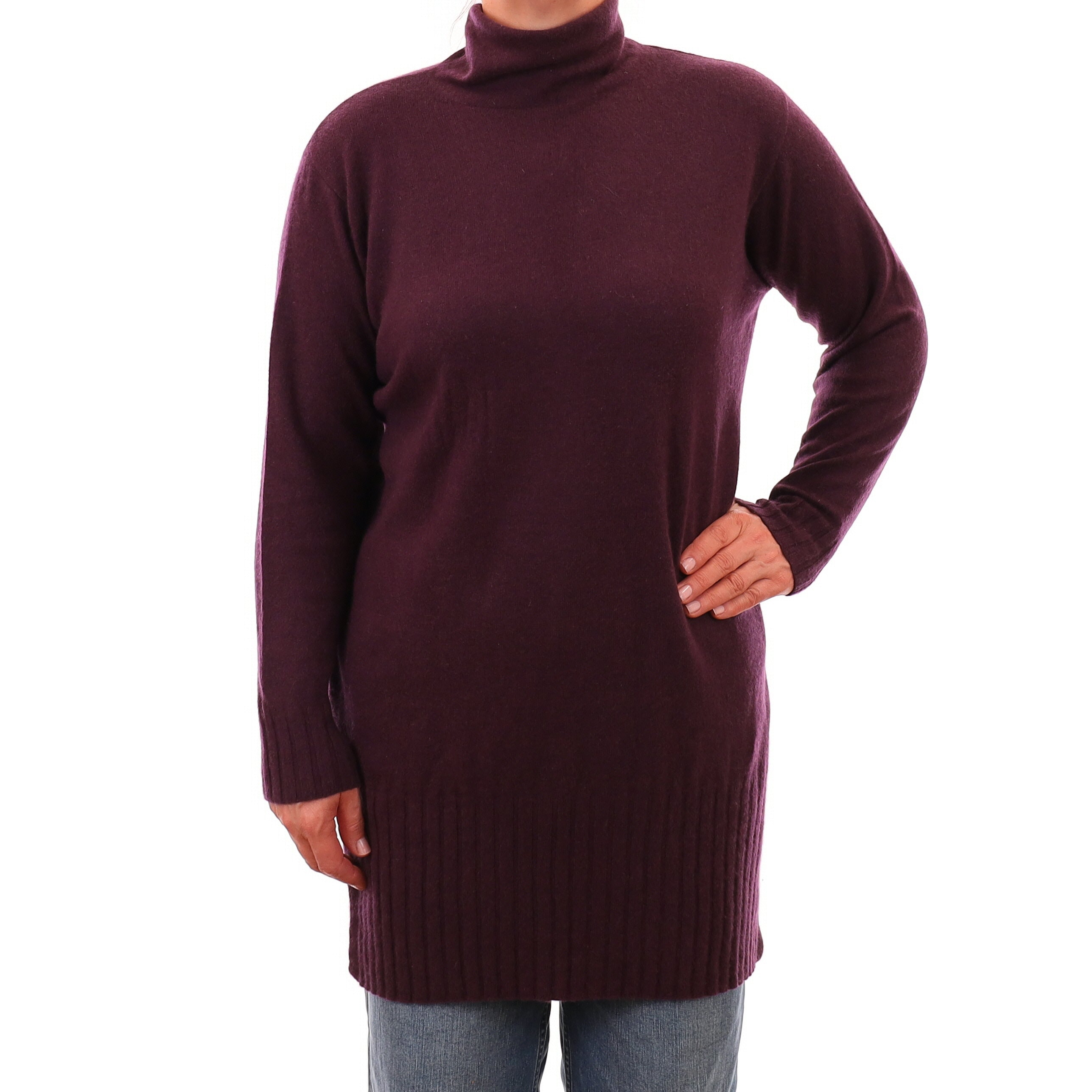 Whistles Blueberry Purple Cashmere Longline Funnel Neck Jumper Medium