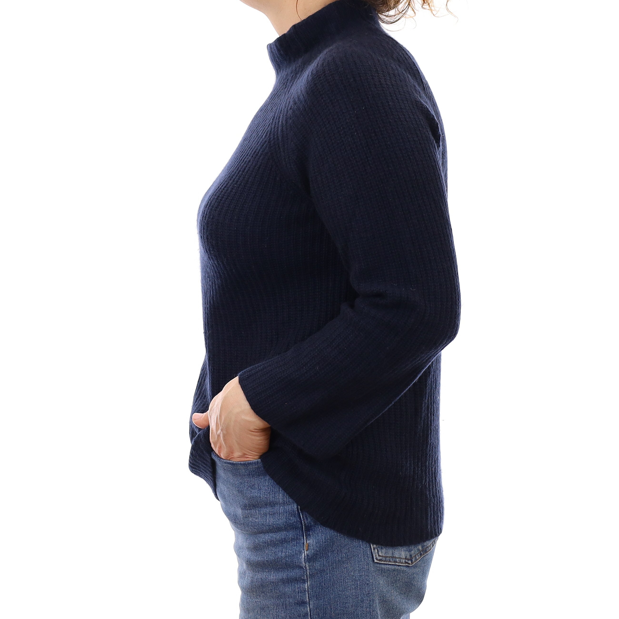 Navy Chunky Rib Cashmere Turtleneck Jumper Medium