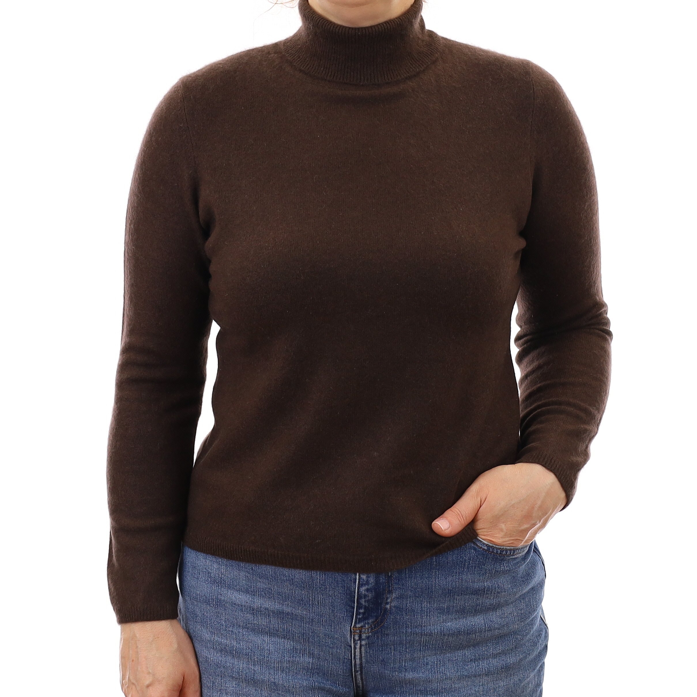 Chocolate Brown Cashmere Polo Neck Jumper Medium