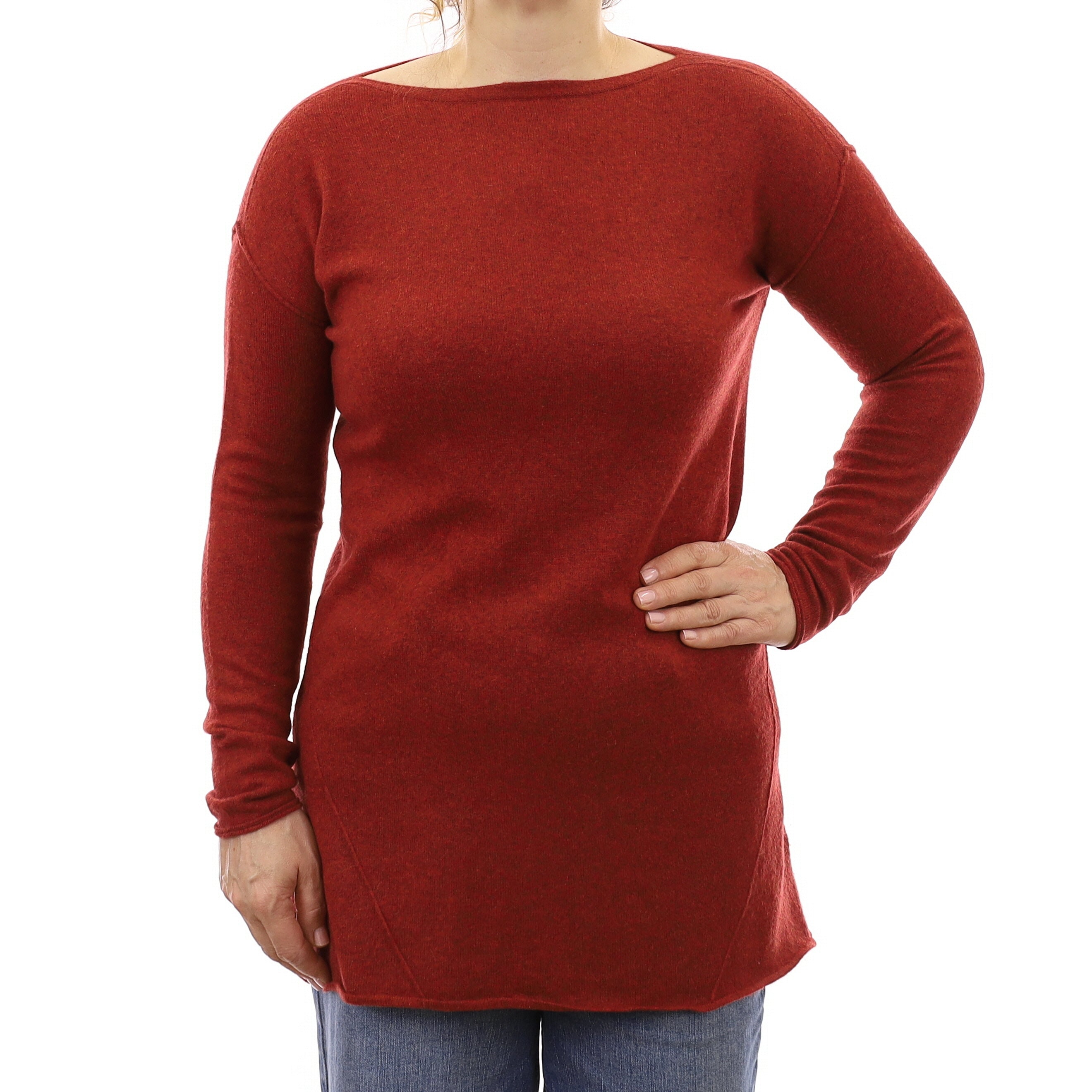 Paprika Red Marl Cashmere Longline Boat Neck Jumper Medium