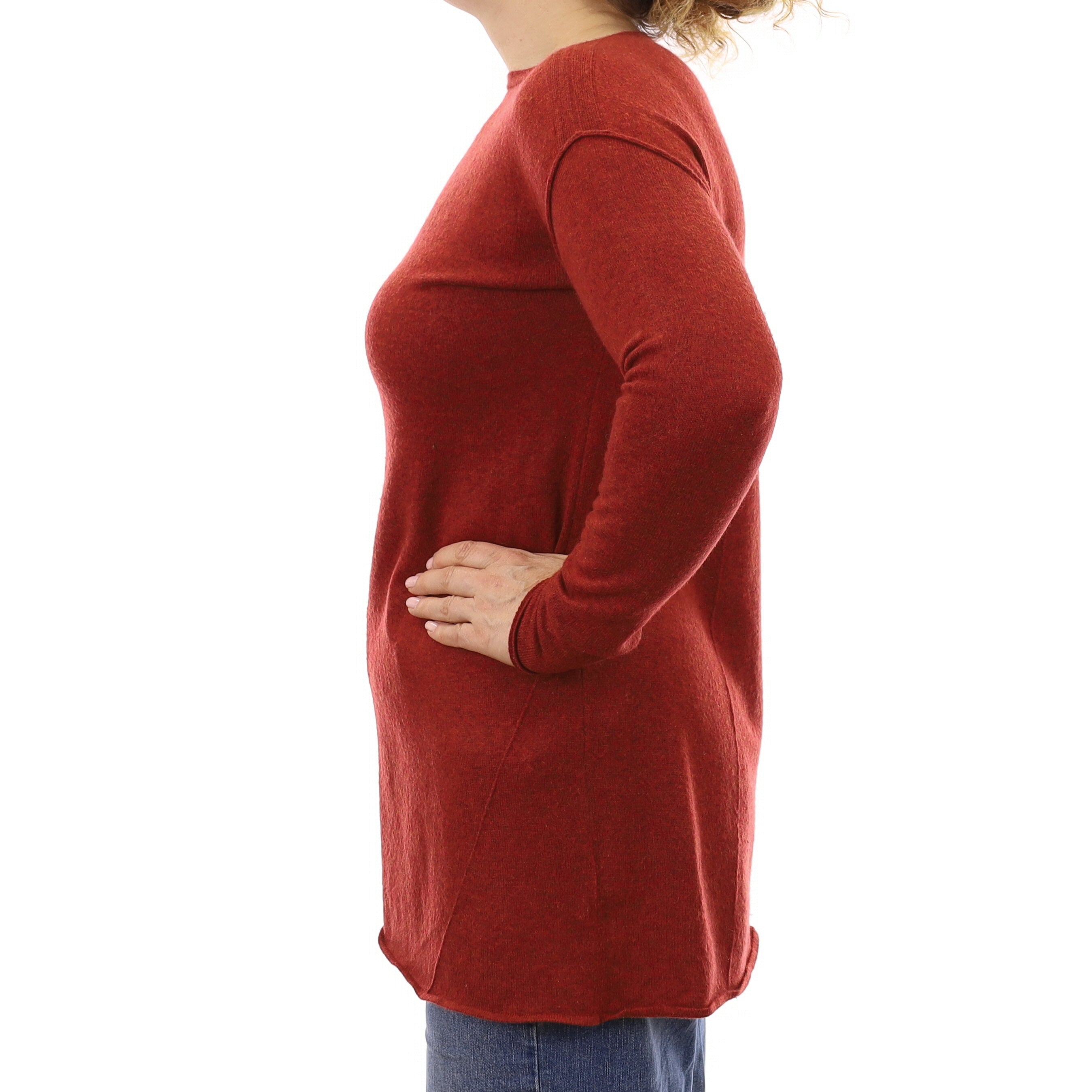 Paprika Red Marl Cashmere Longline Boat Neck Jumper Medium