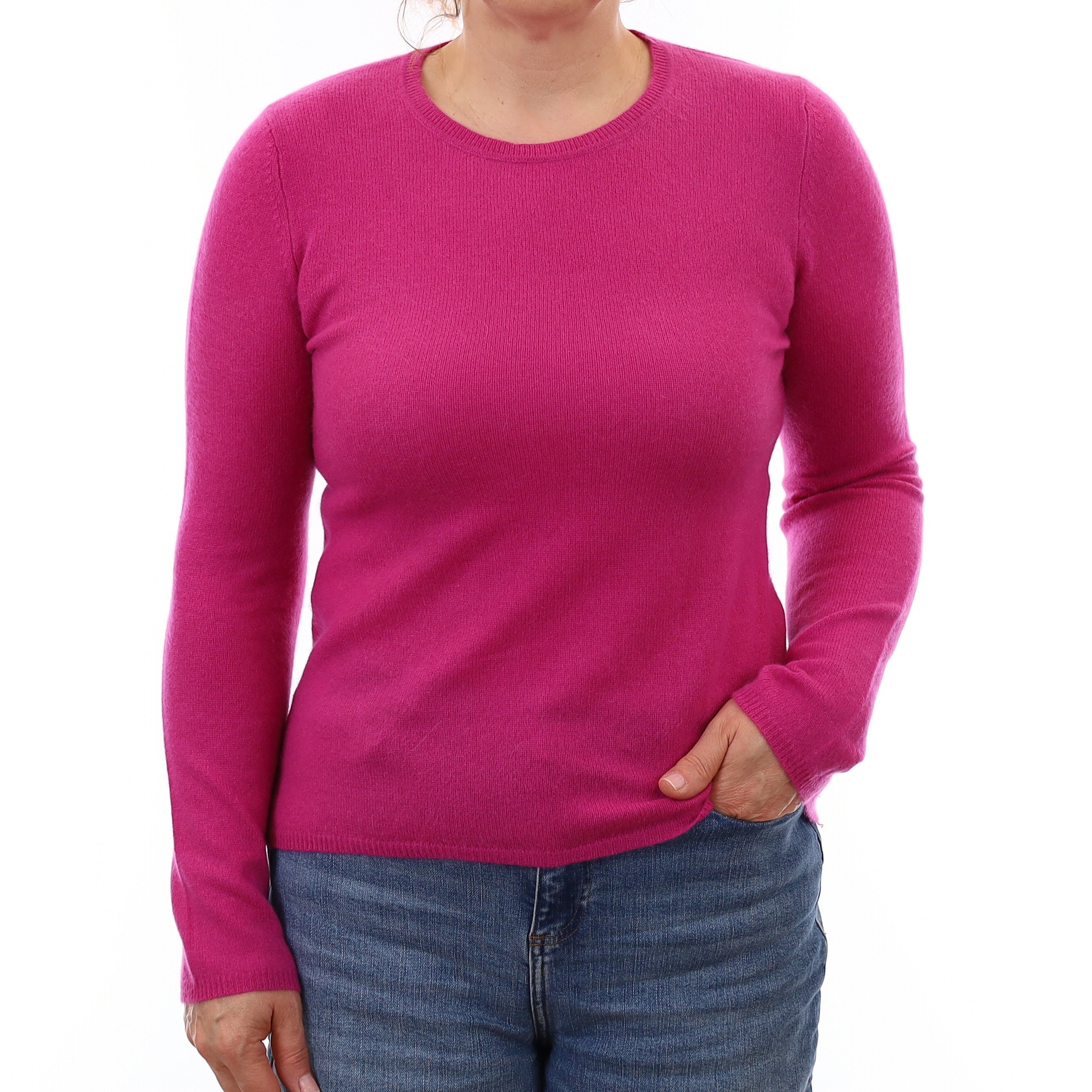 Fuchsia Pink Cashmere Crew Neck Jumper Medium
