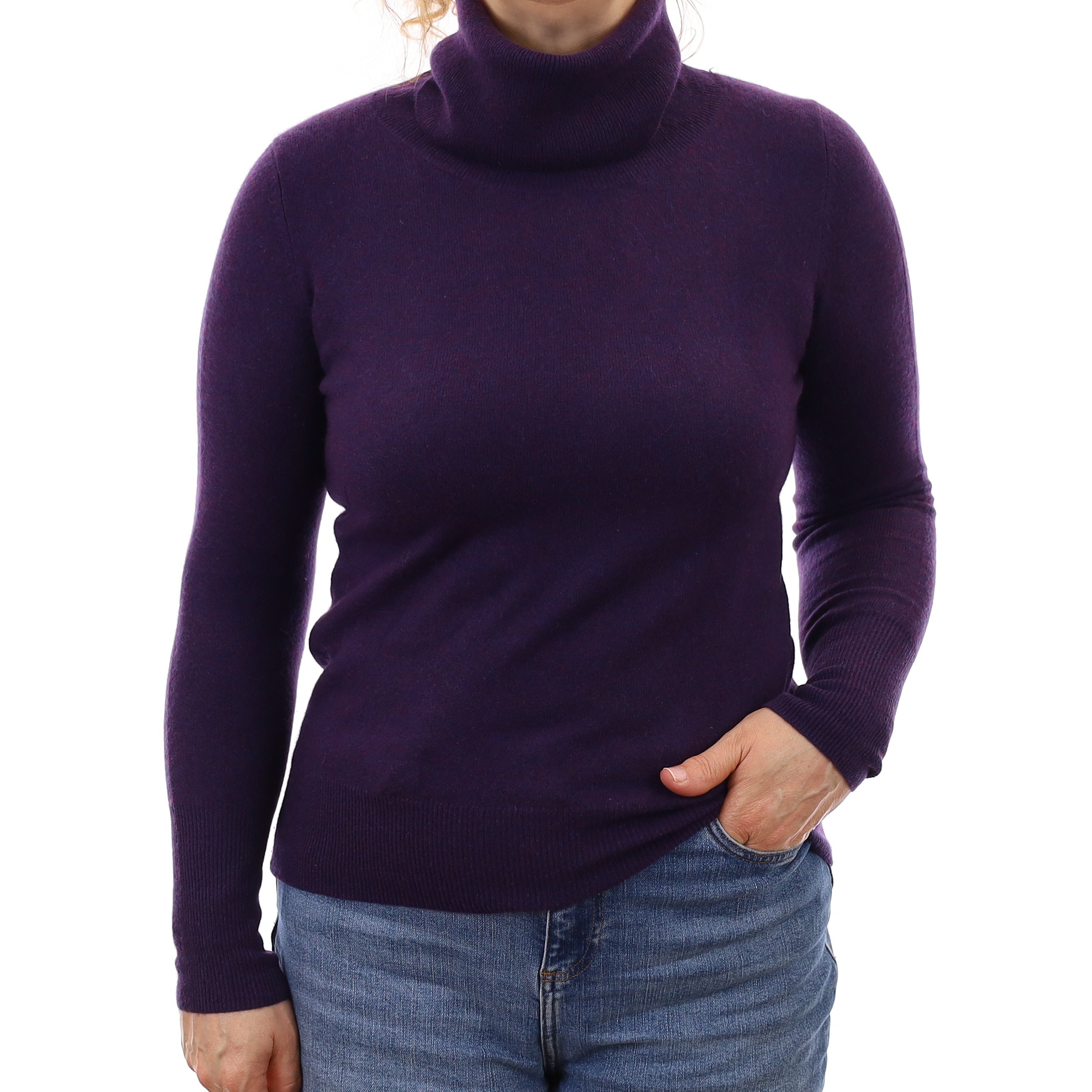 Jaeger Deep Purple Marl Cashmere Polo Neck Jumper Medium