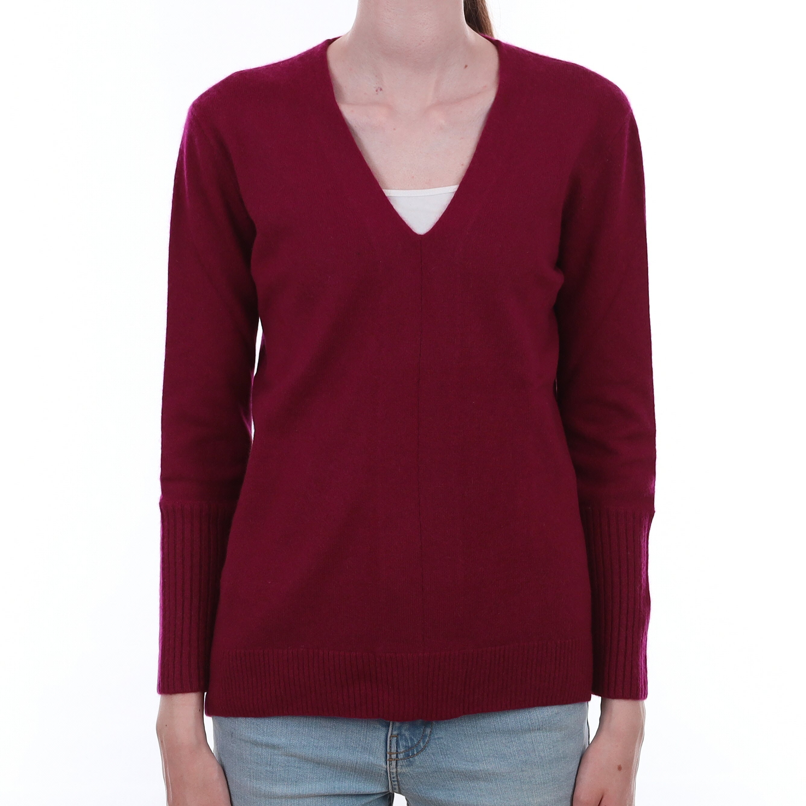 Cherry Pink Cashmere V Neck Jumper Extra Small