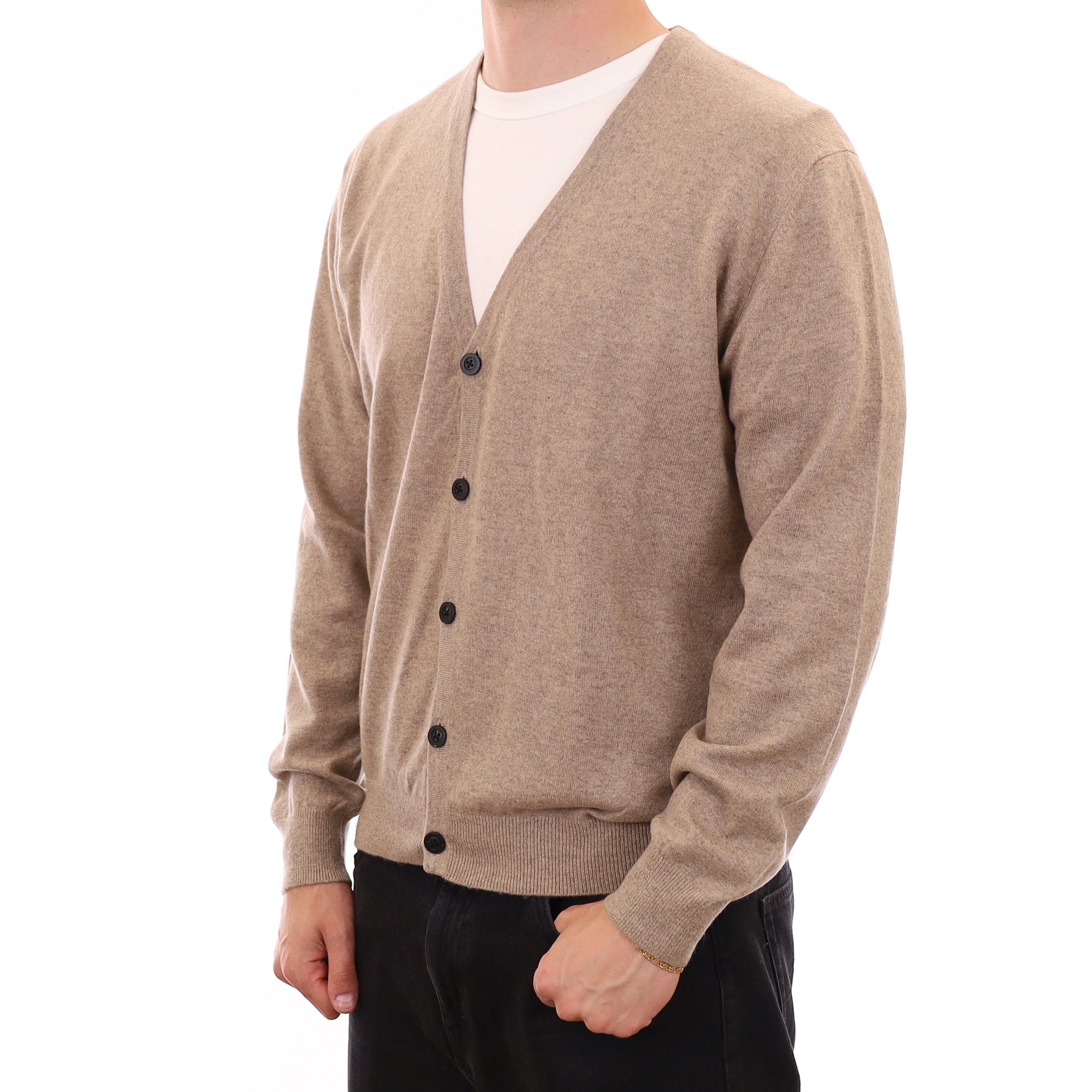 Men's Taupe Brown Cashmere V Neck Cardigan XXL