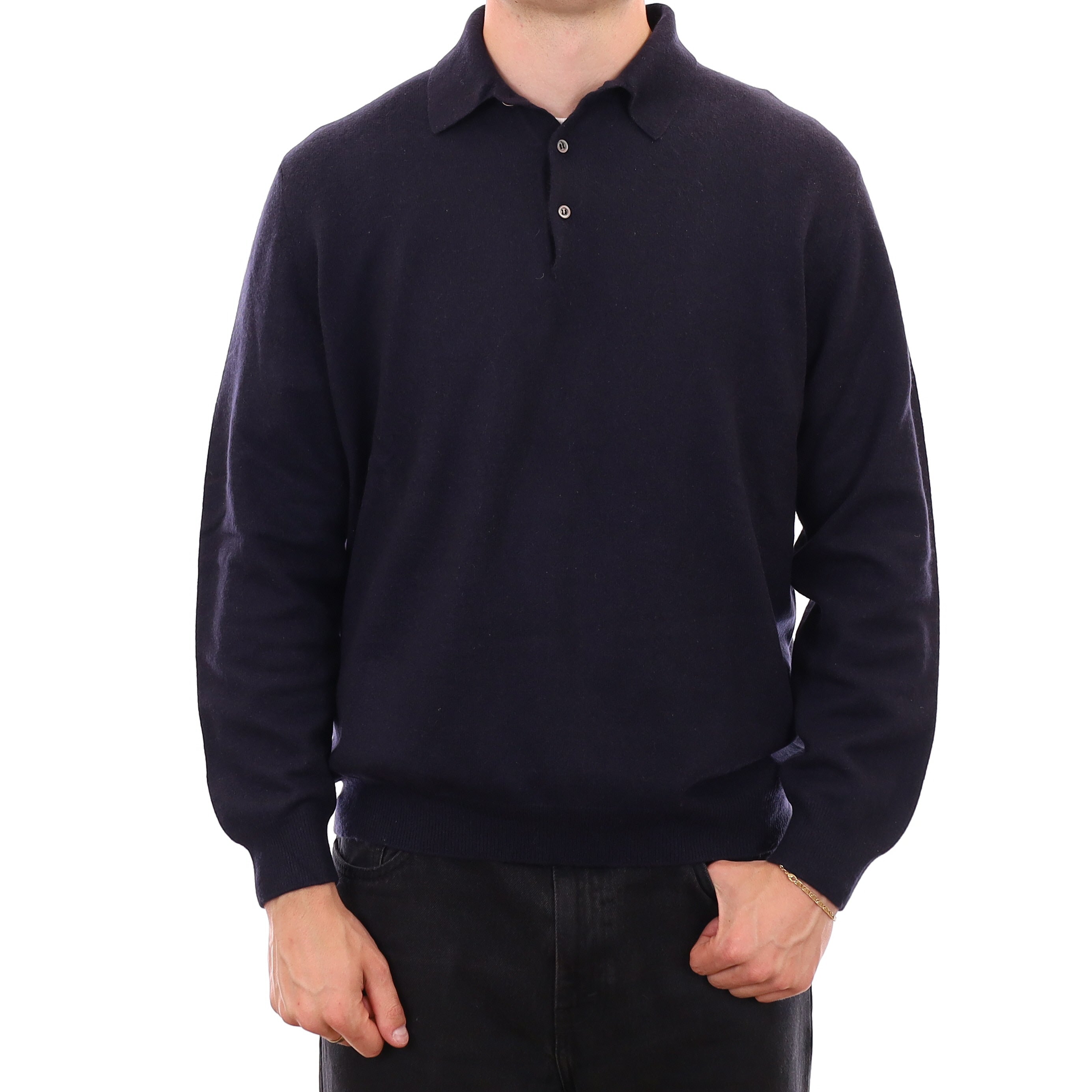 Men's Dark Navy Cashmere Collared 1/4 Button Jumper XXL