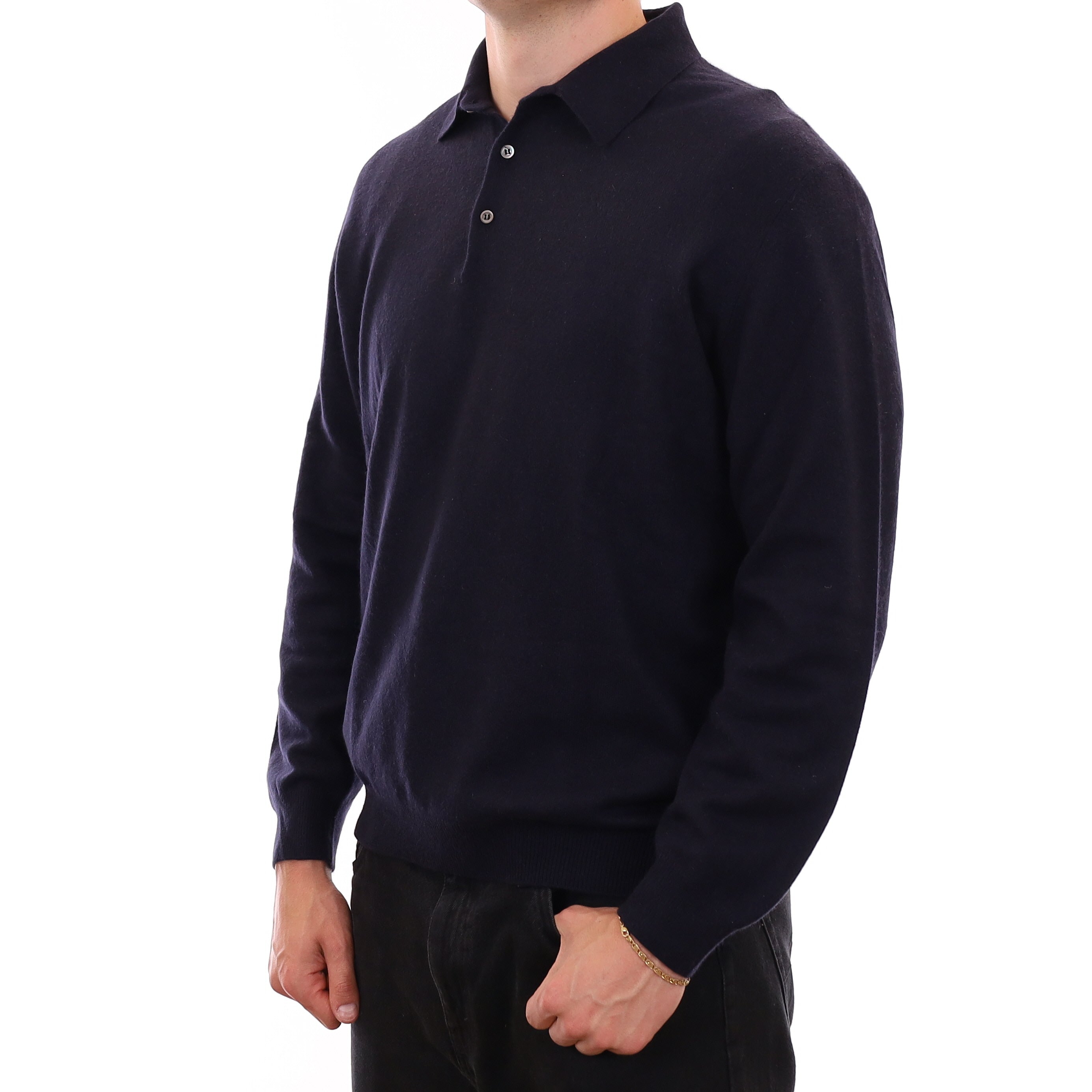 Men's Dark Navy Cashmere Collared 1/4 Button Jumper XXL