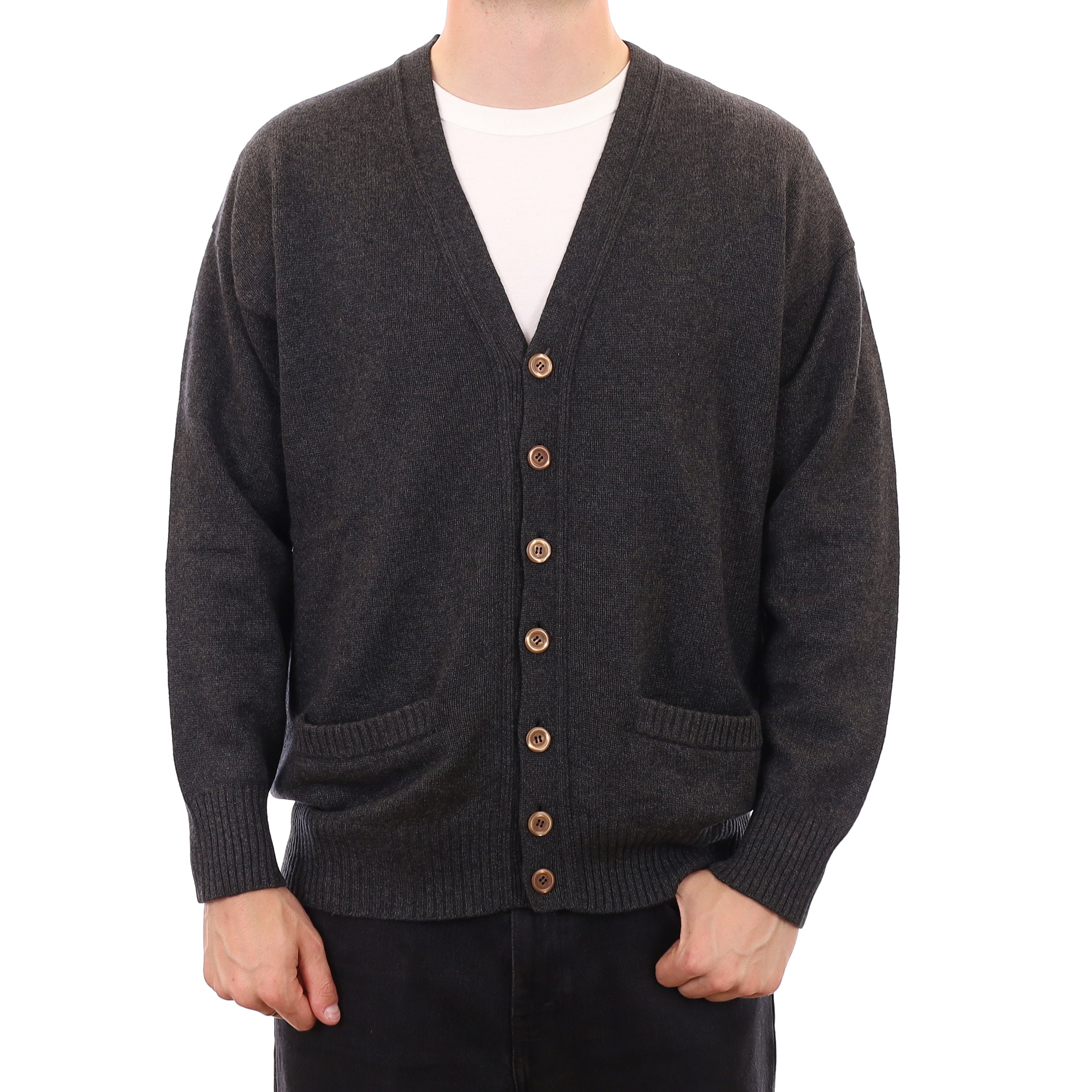 Men's Charcoal Grey Heavy Knit Cashmere V Neck Cardigan XXL