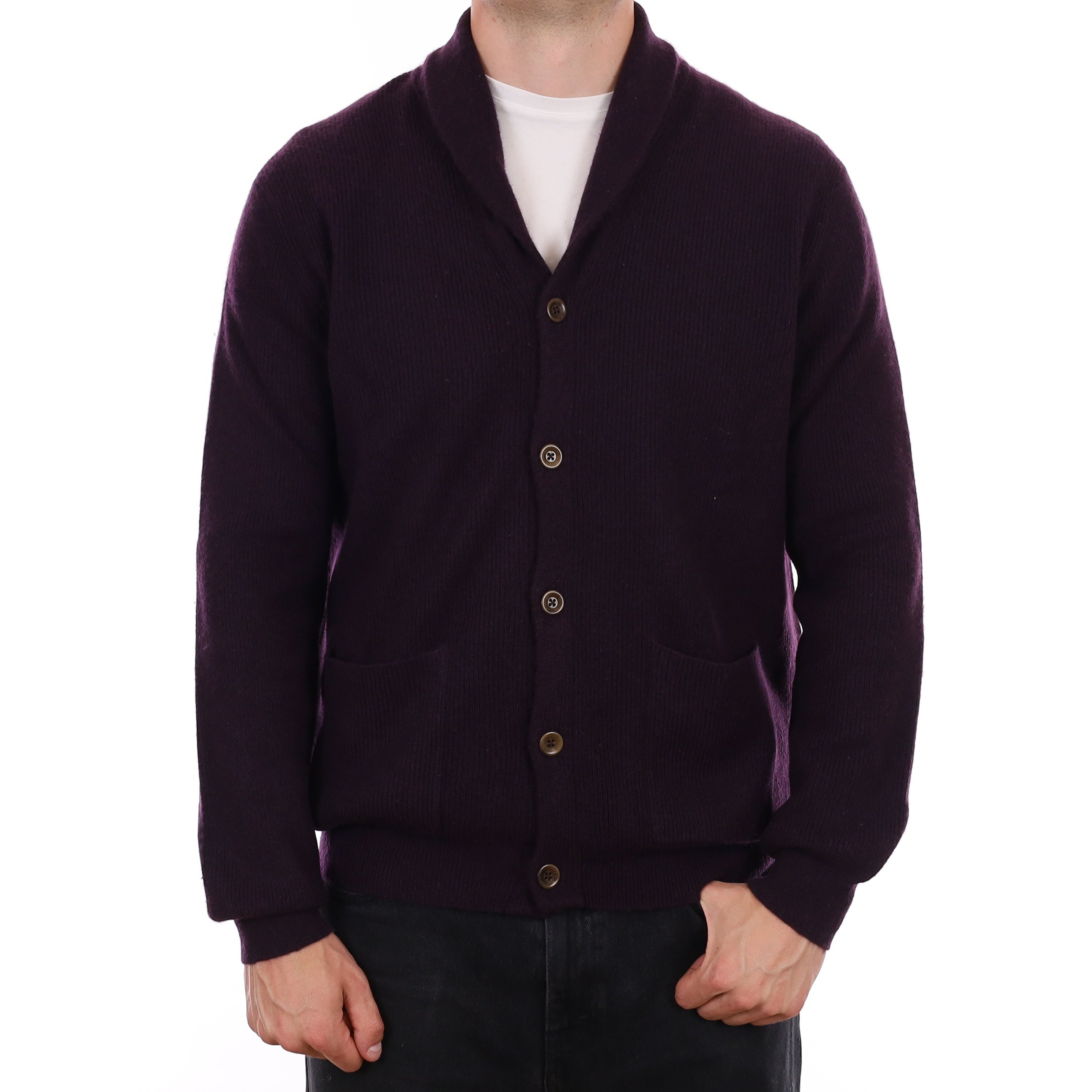 Men's Blueberry Purple Chunky Cashmere Shawl Collar Cardigan XL