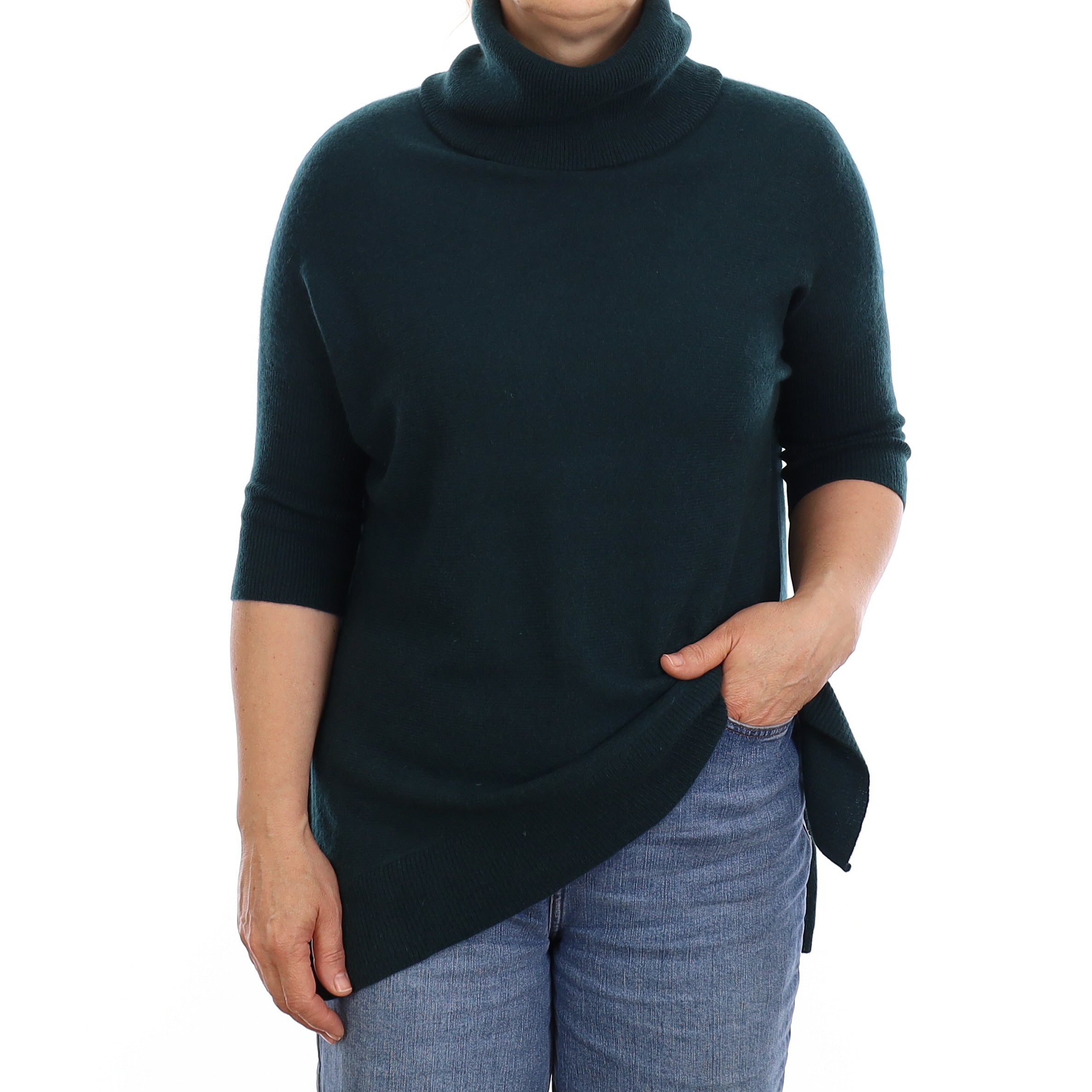 Bottle Green Cashmere Batwing Cowl Neck Jumper Medium