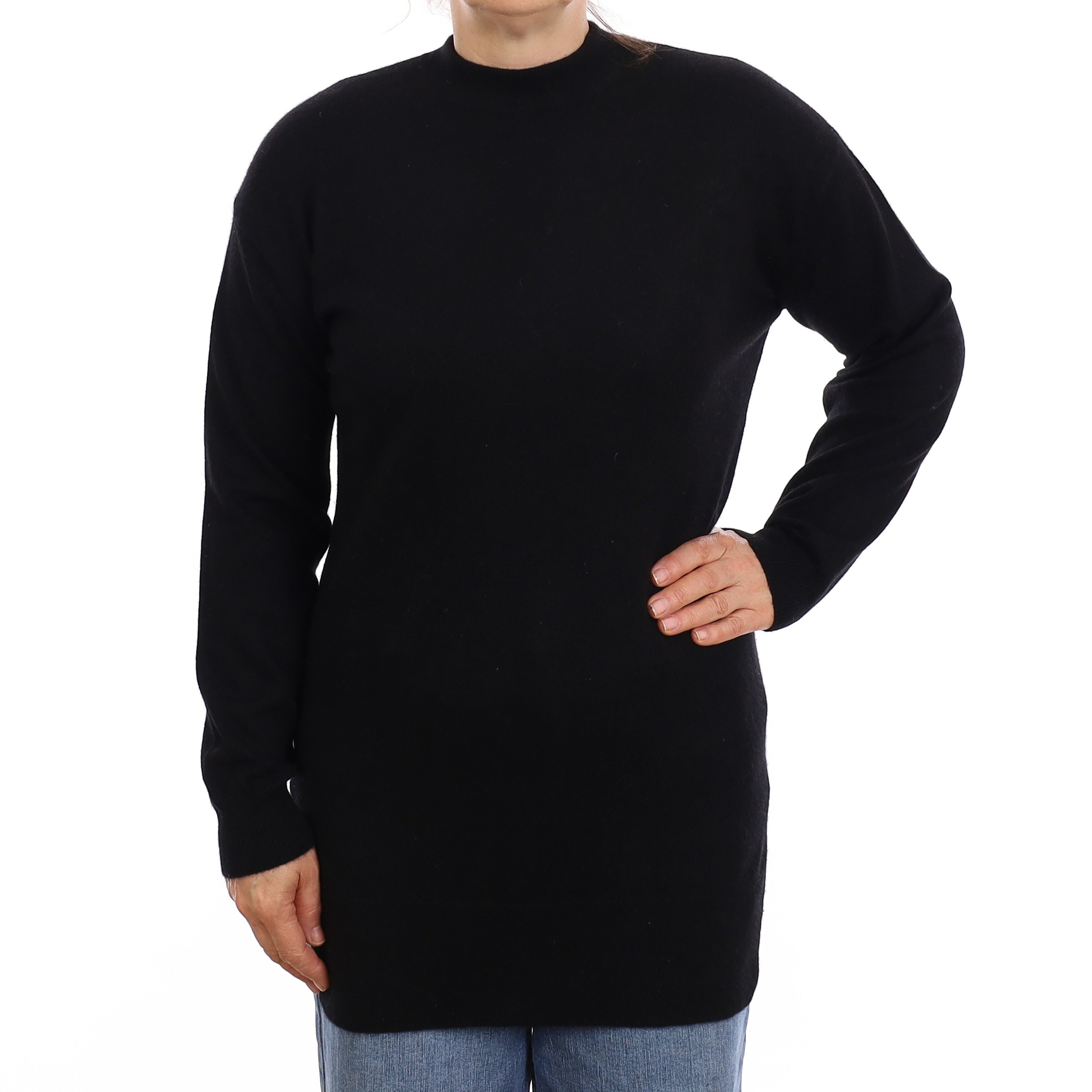Black Cashmere Longline Turtle Neck Jumper Medium