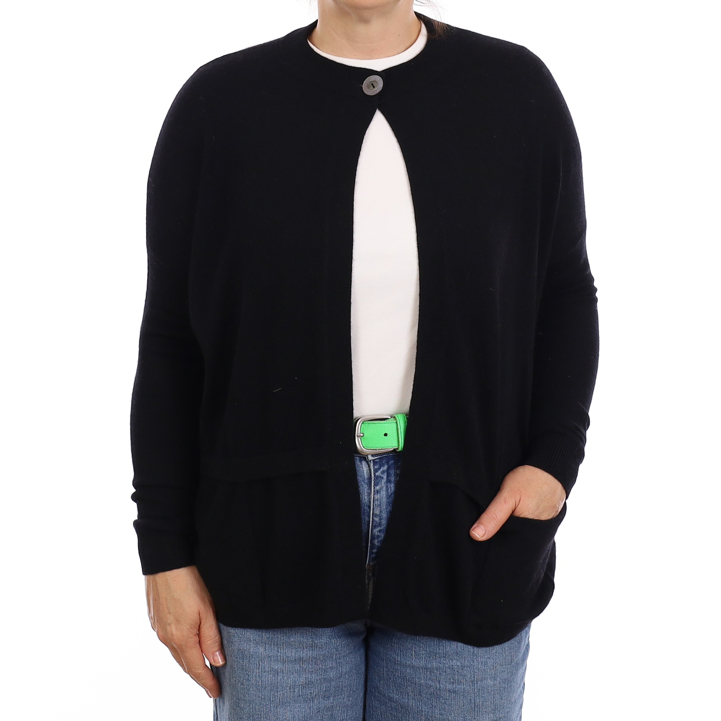 Black Cashmere Swing Style Cardigan with Pockets Medium