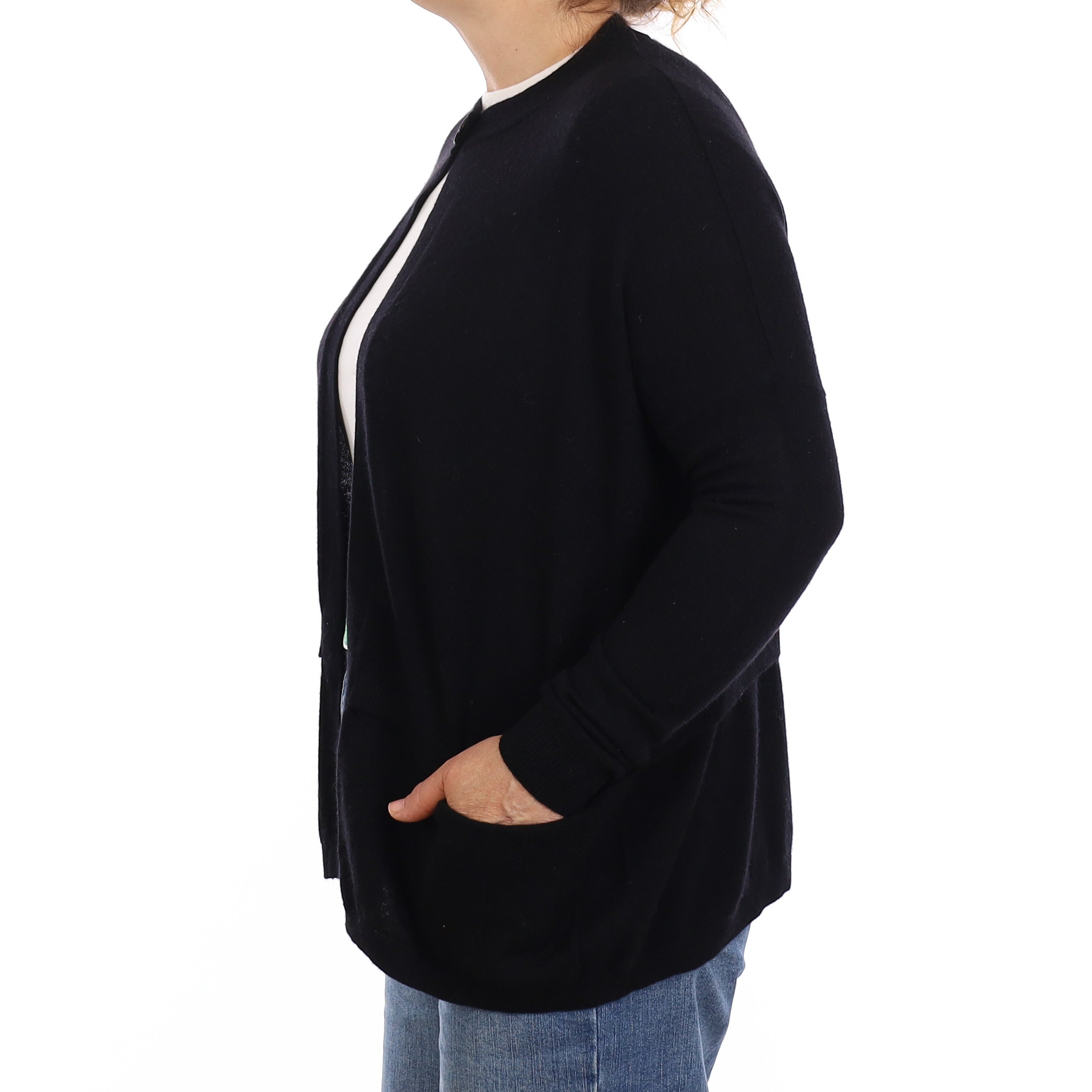 Black Cashmere Swing Style Cardigan with Pockets Medium