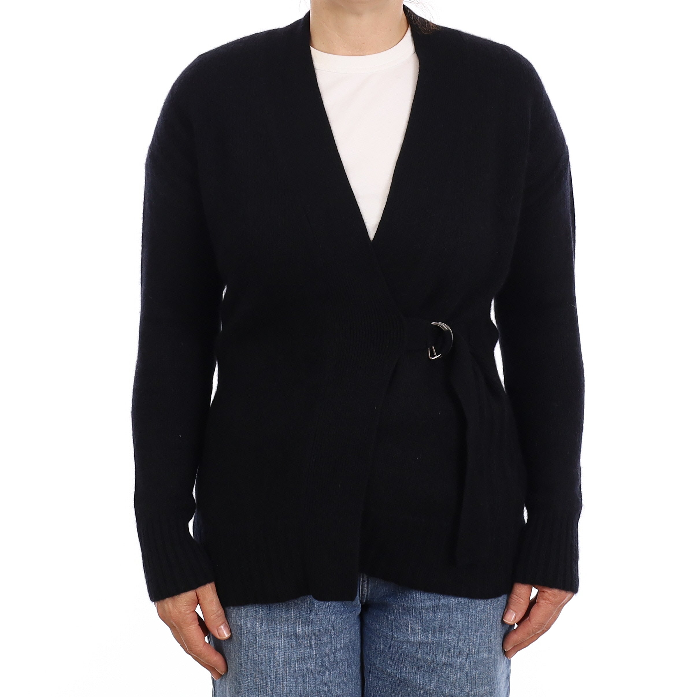 Black Cashmere Buckle Fasten Cardigan Medium