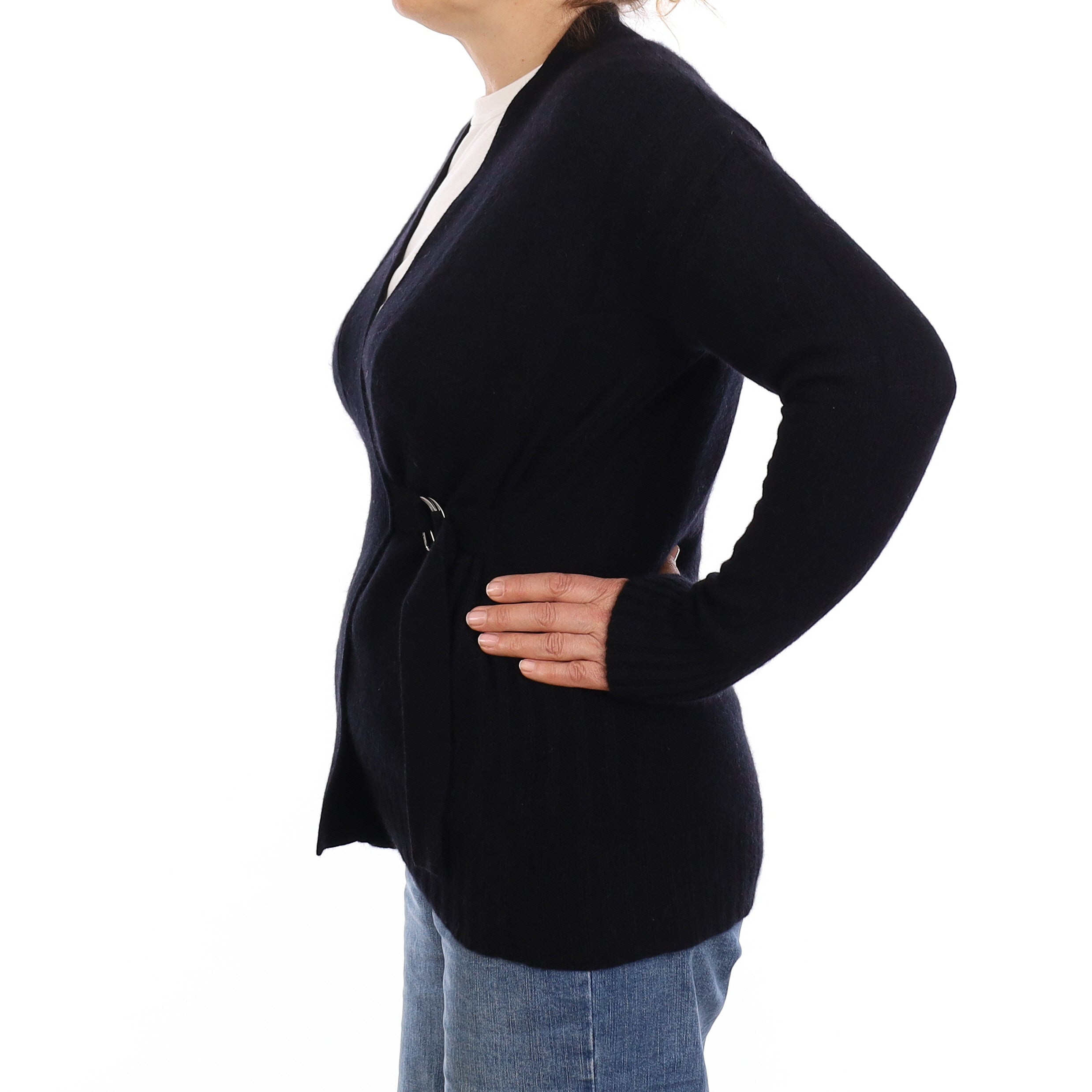 Black Cashmere Buckle Fasten Cardigan Medium
