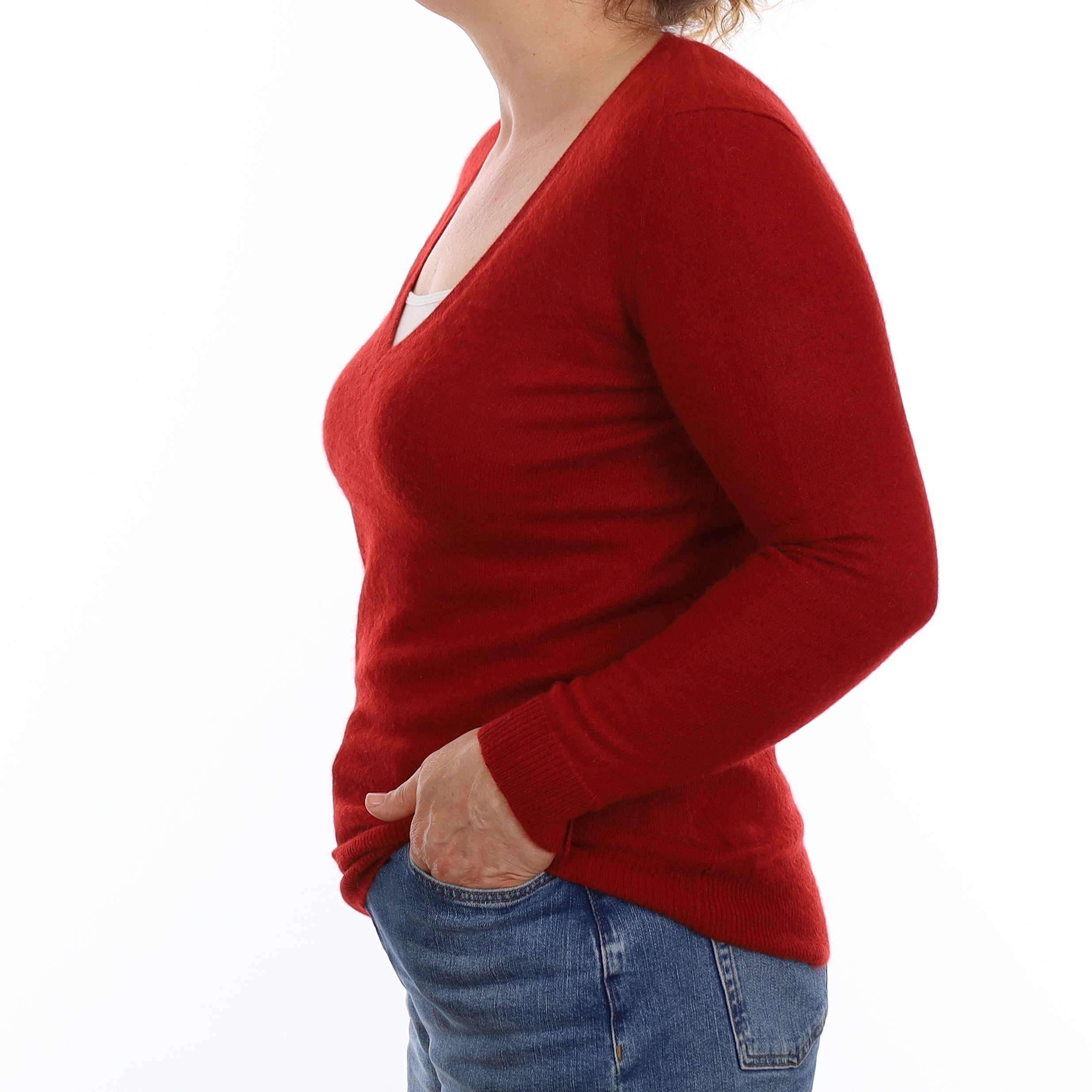 Paprika Red Cashmere V Neck Jumper Medium