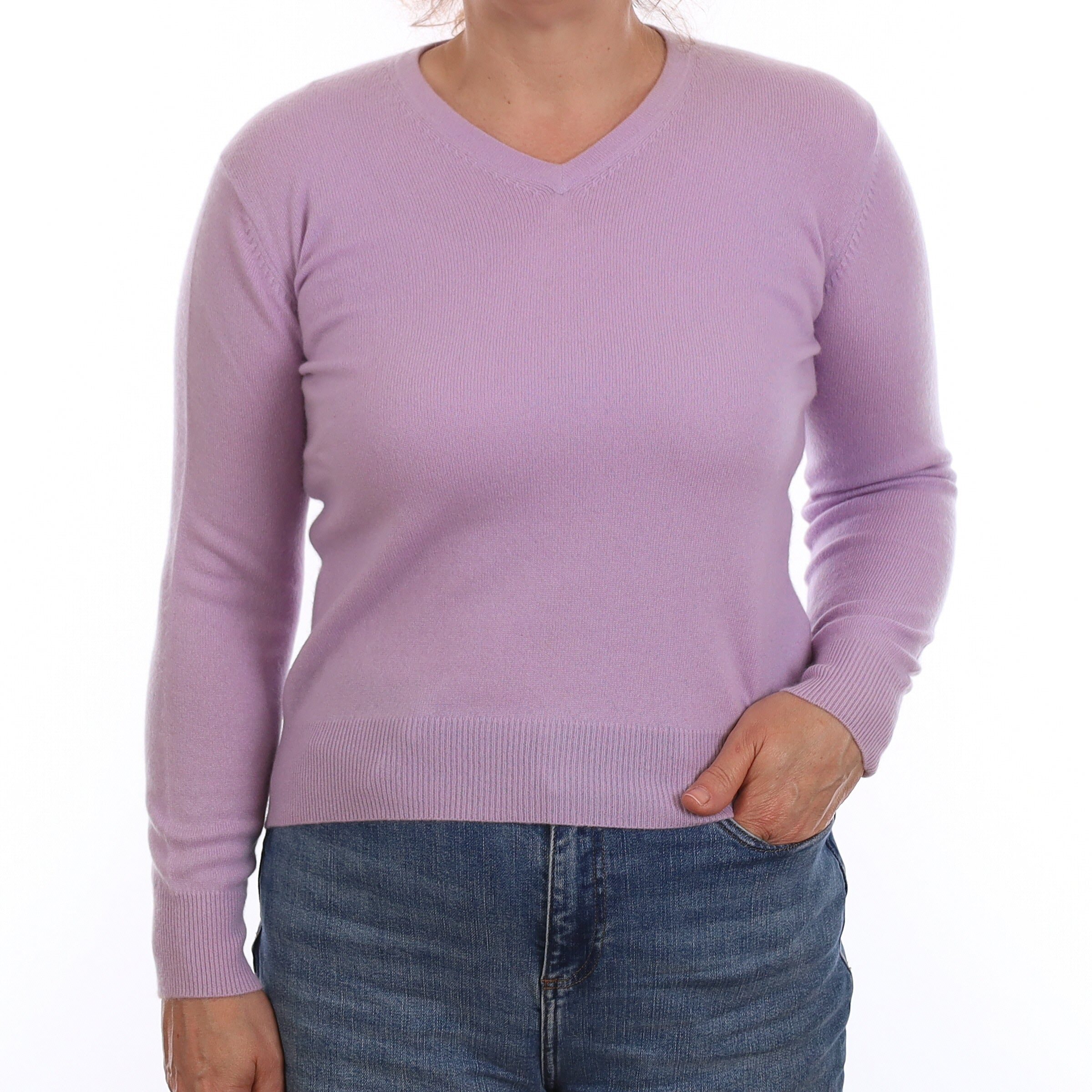 Pale Lavender Cashmere V Neck Jumper Medium