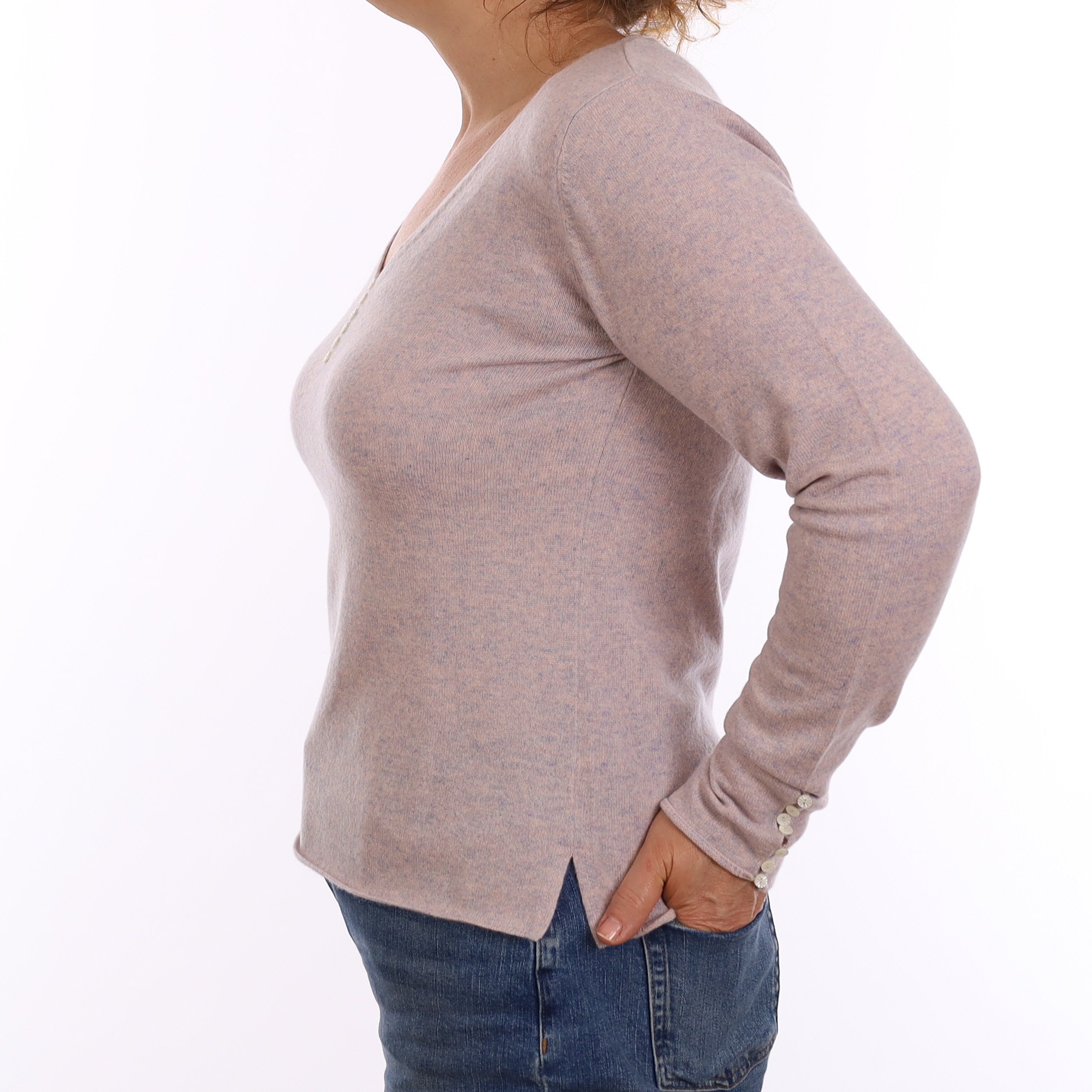 Pale Purple Marl Cashmere V Neck Jumper Medium