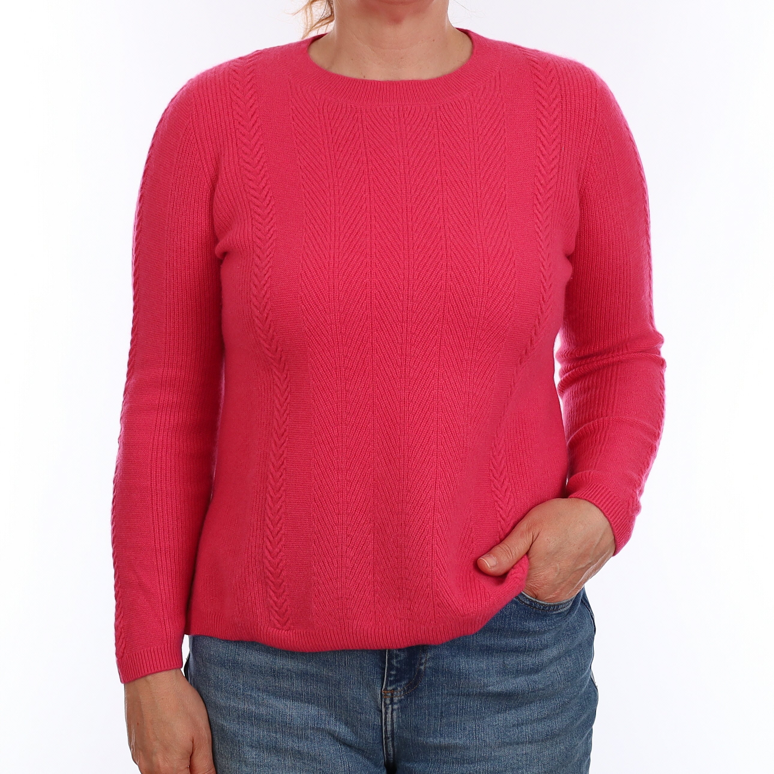 Rose Pink Textured Cashmere Crew Neck Jumper Medium