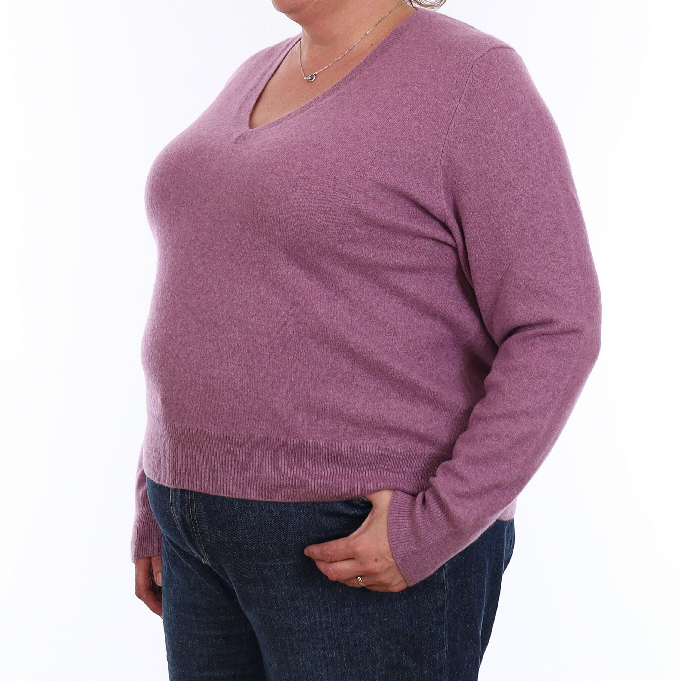 Wisteria Purple Cashmere V Neck Jumper XXL