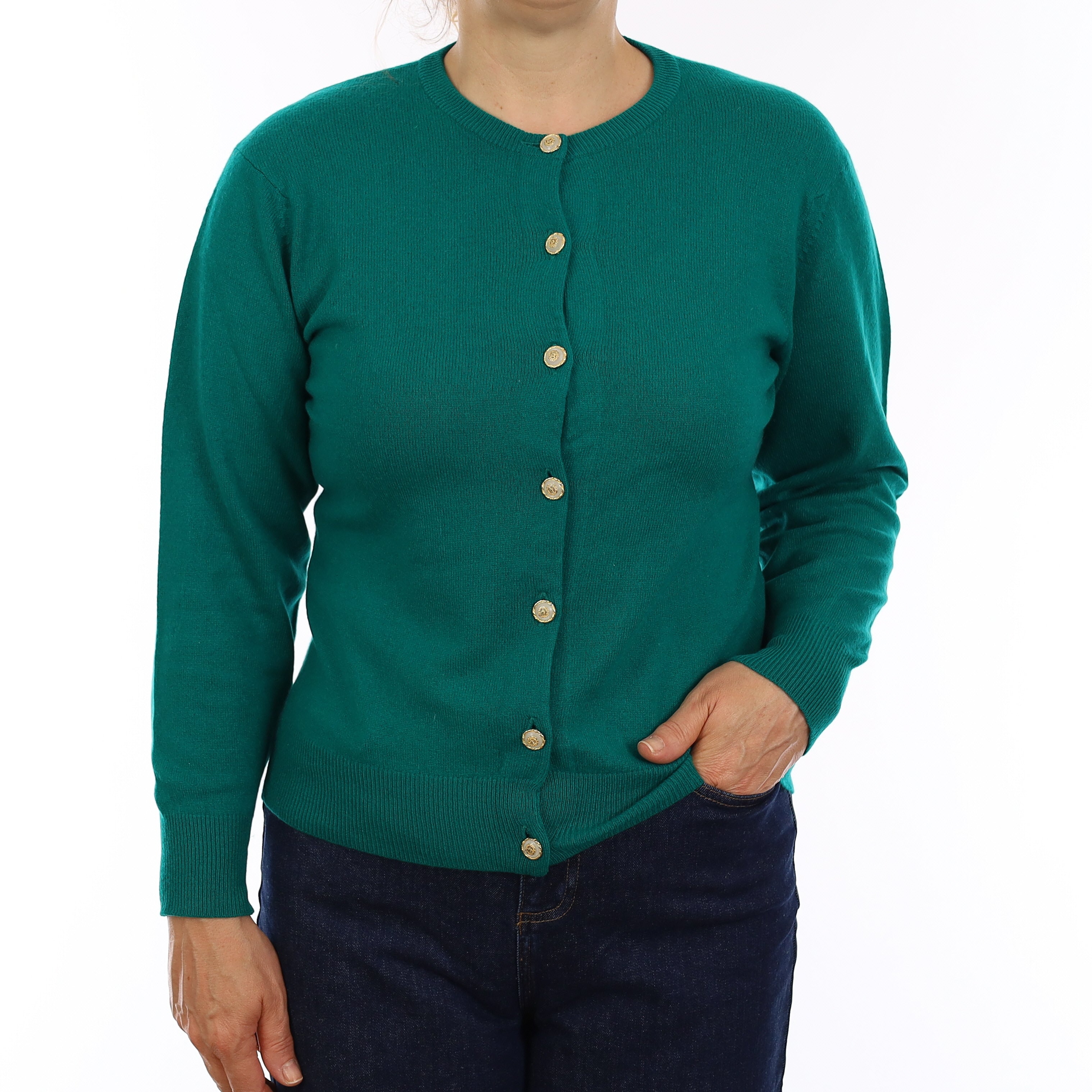 Peacock Green Cashmere Crew Neck Cardigan Medium