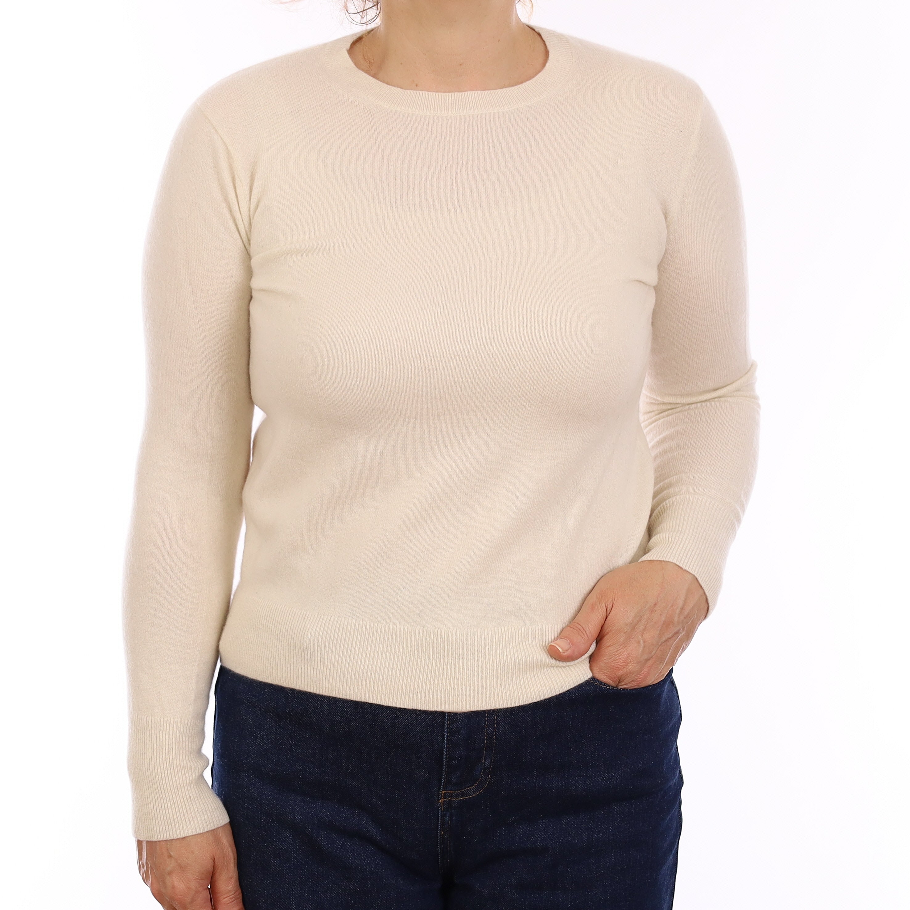 Ivory Cashmere Crew Neck Jumper Medium