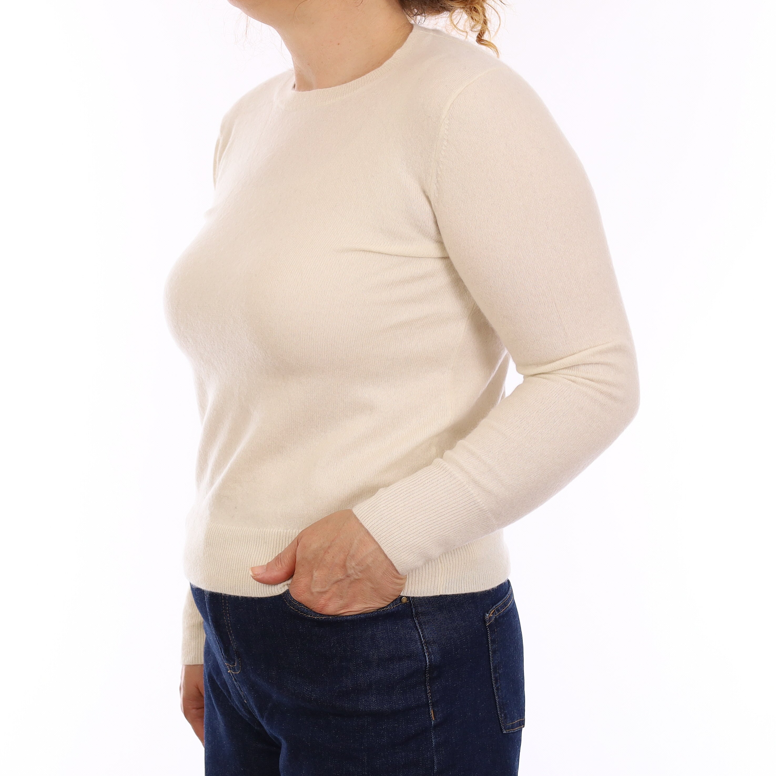 Ivory Cashmere Crew Neck Jumper Medium