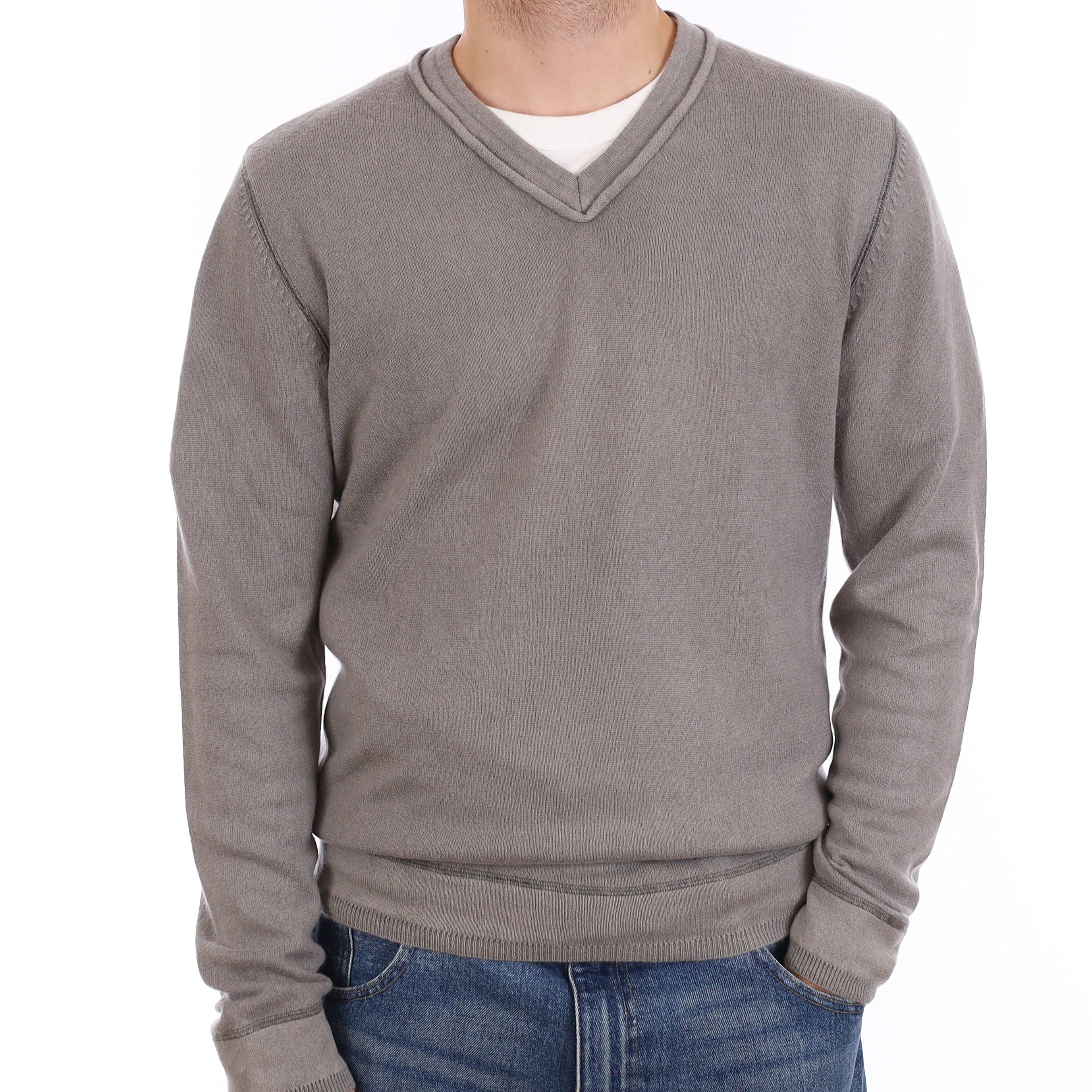 Men's Steel Grey Cashmere V Neck Jumper Medium