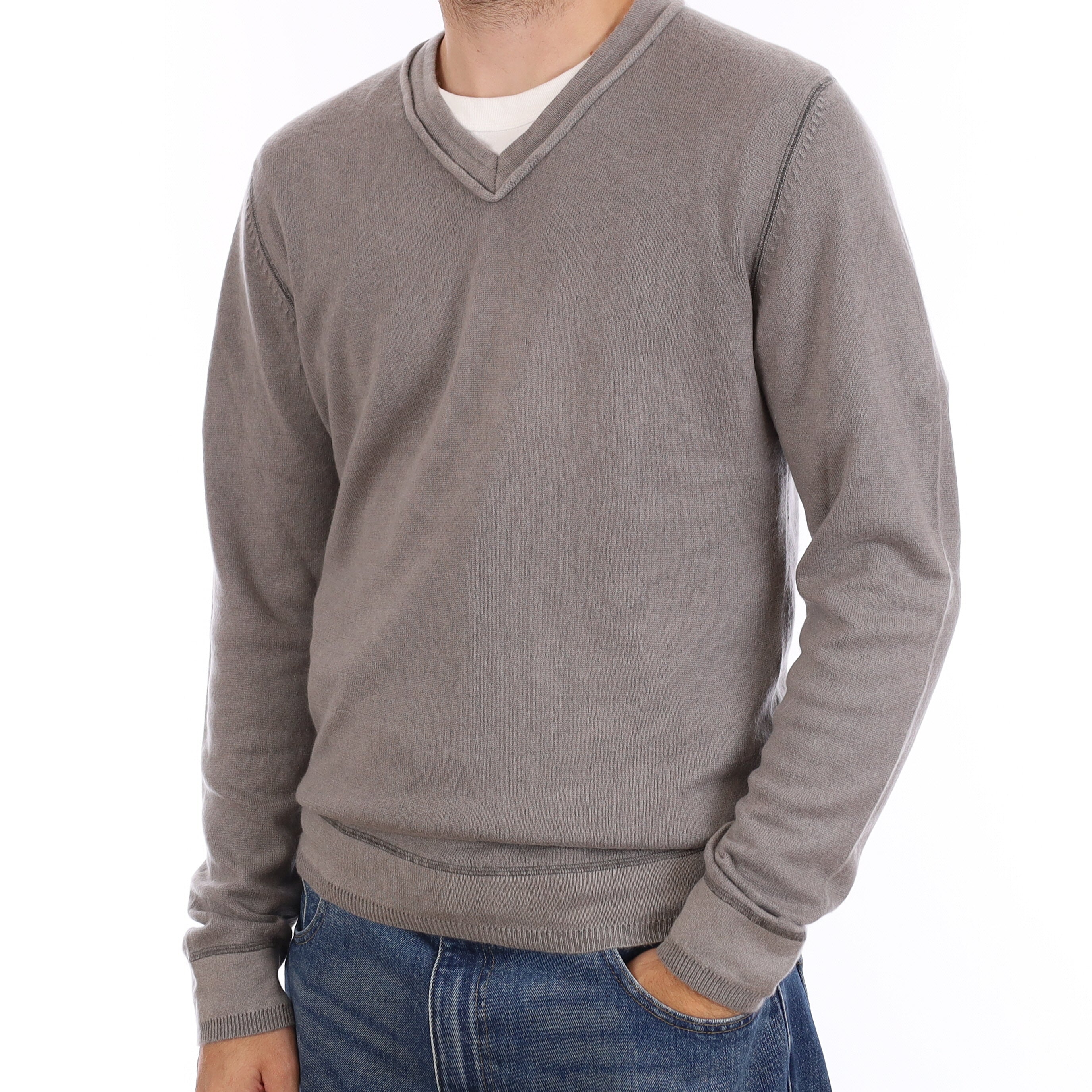 Men's Steel Grey Cashmere V Neck Jumper Medium