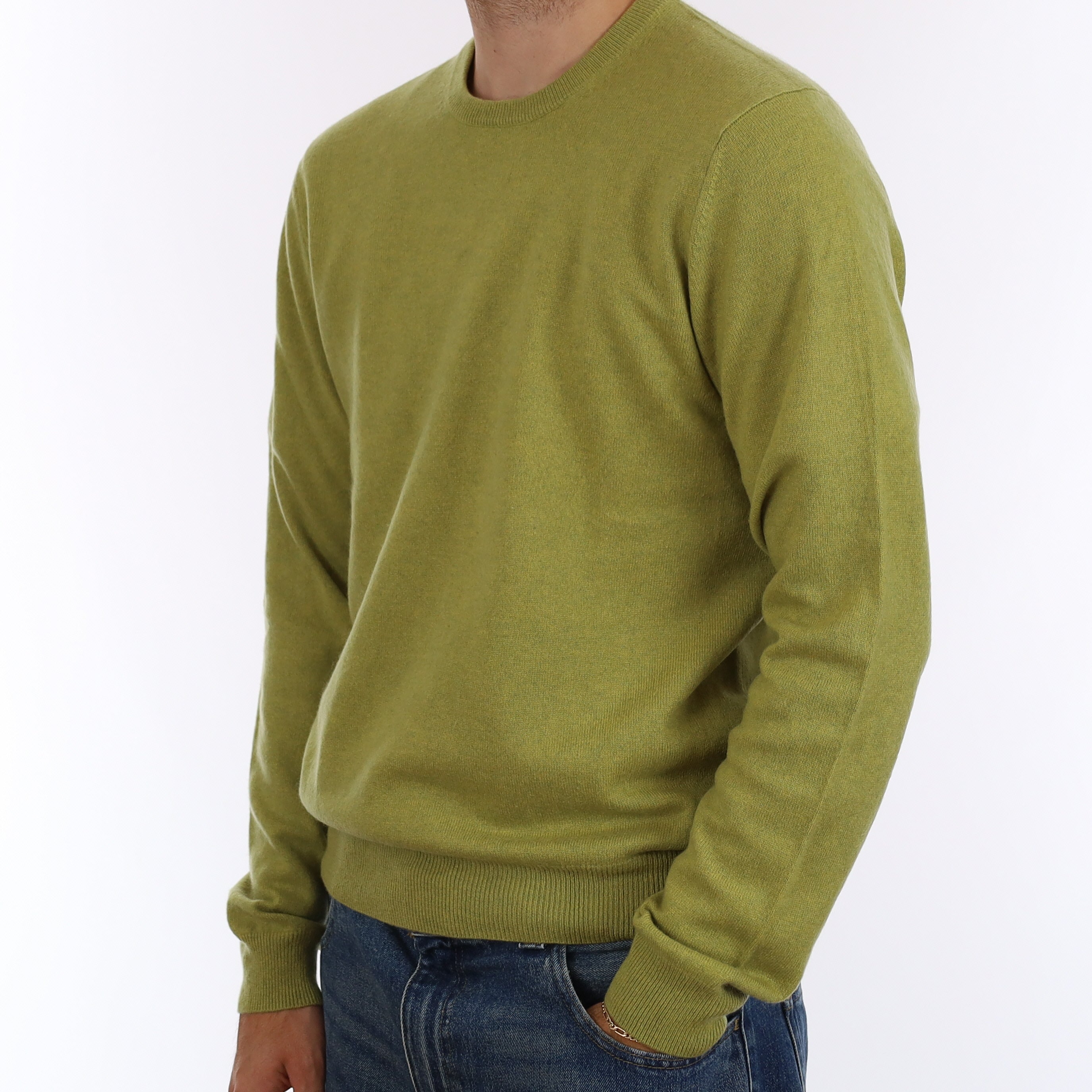 Men's Pistachio Green Cashmere Crew Neck Jumper Medium