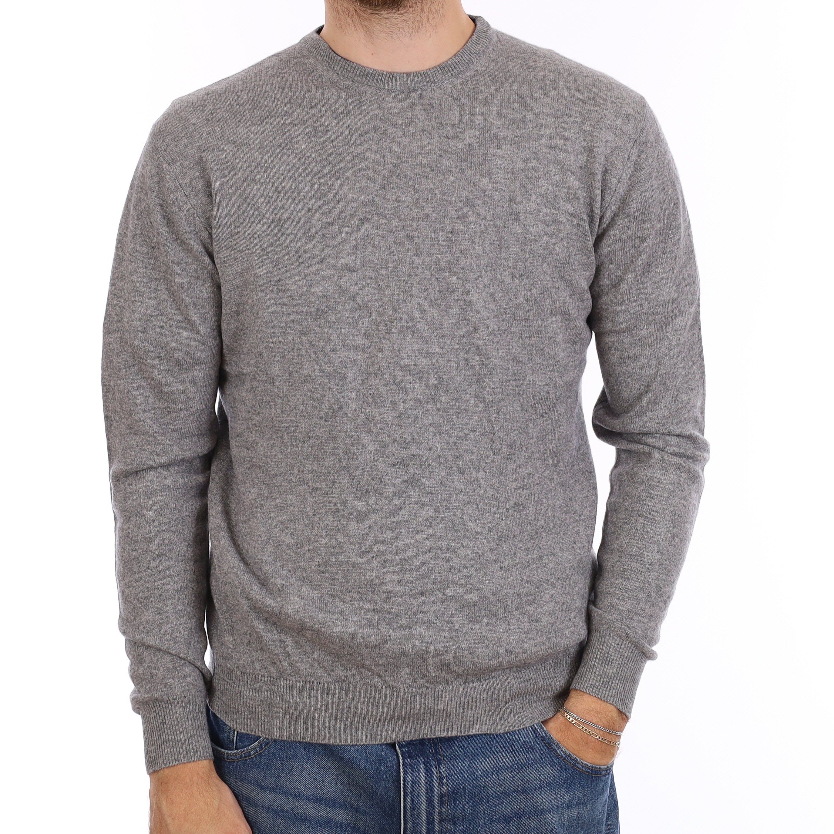 Men's Ash Grey Cashmere Crew Neck Jumper Medium