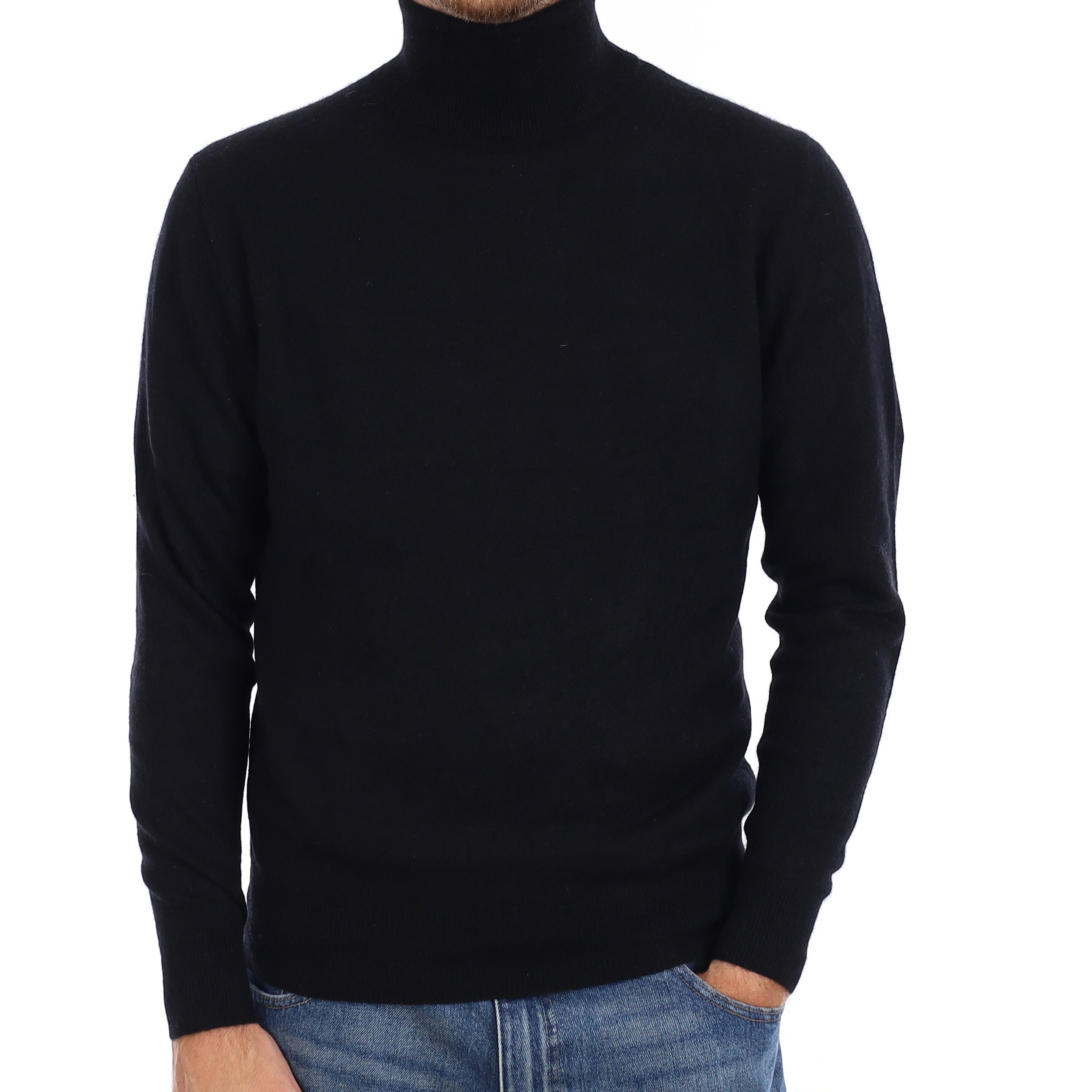 Men's Black Cashmere Polo Neck Jumper Medium