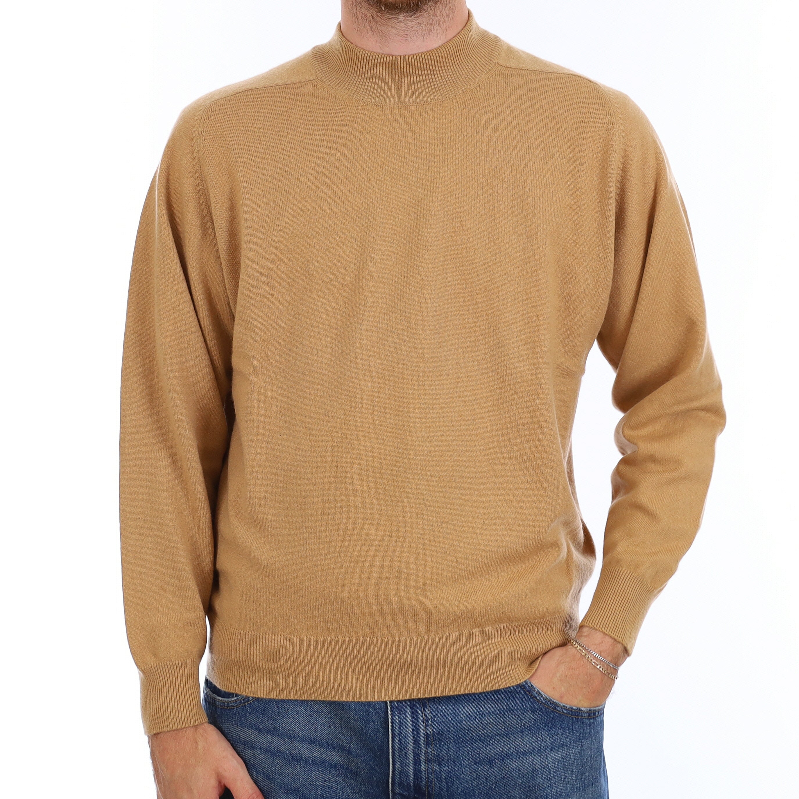 Men's Caramel Brown Cashmere Turtleneck Jumper Large
