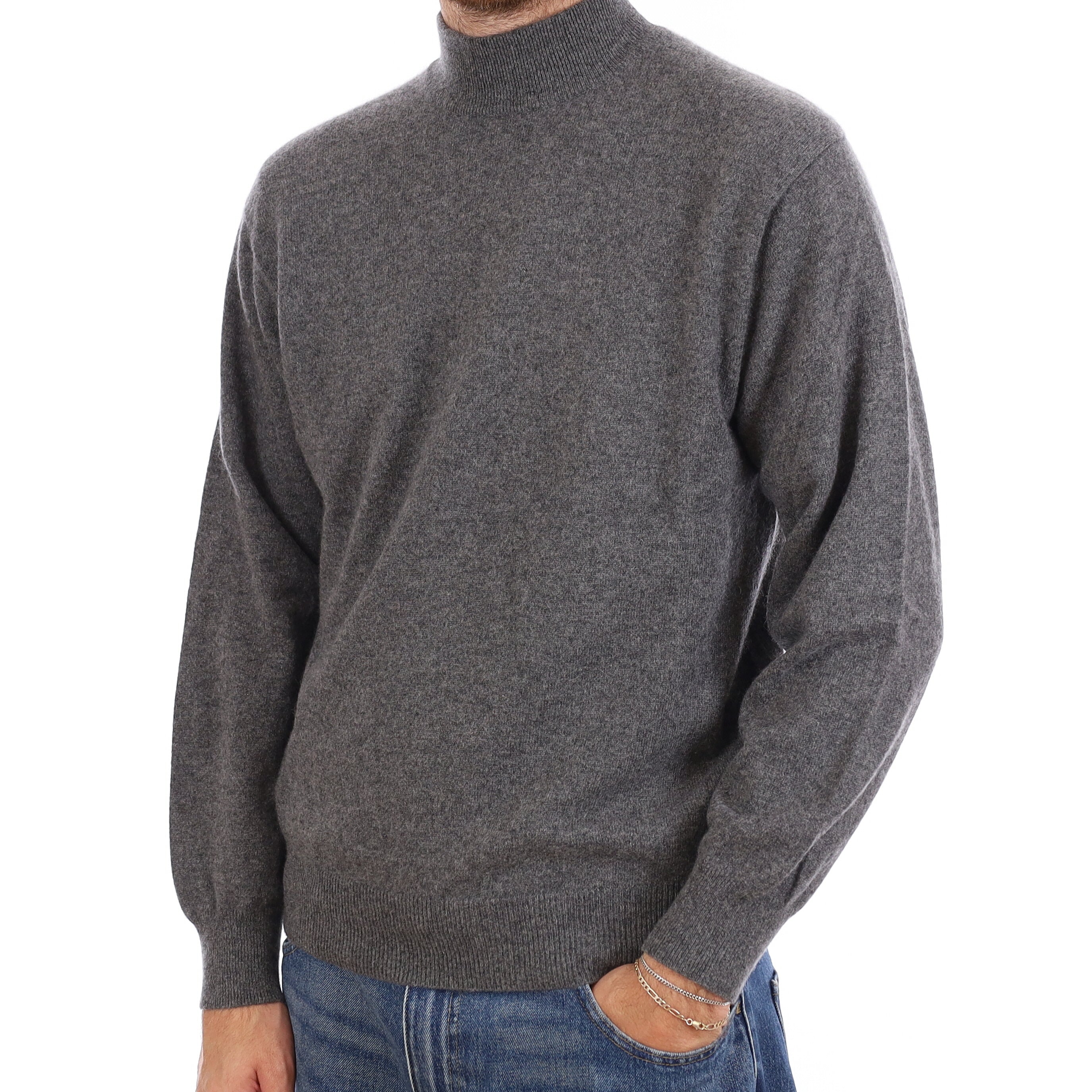 Men's Slate Grey Cashmere Turtleneck Jumper Large