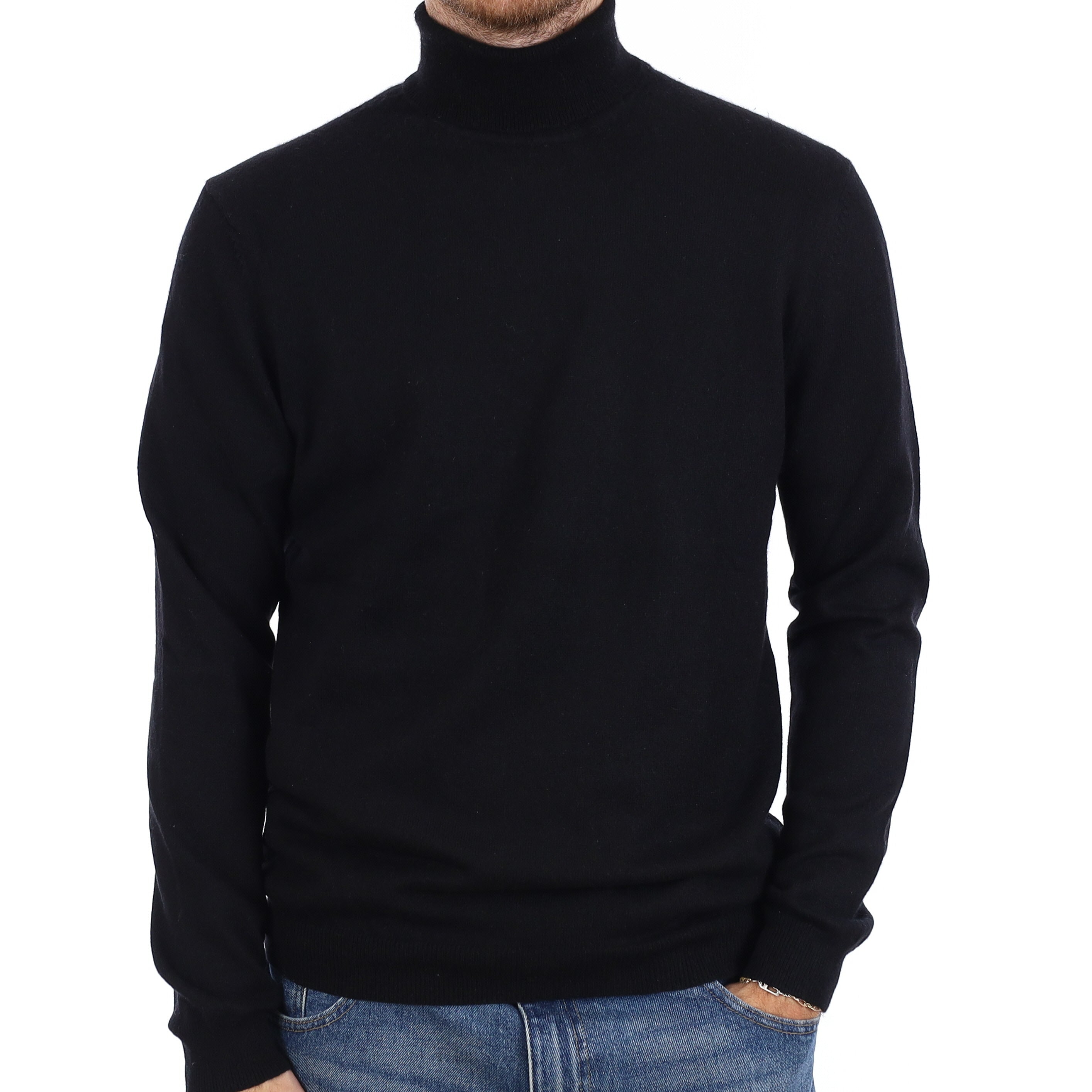 Men's Black Cashmere Polo Neck Jumper Large