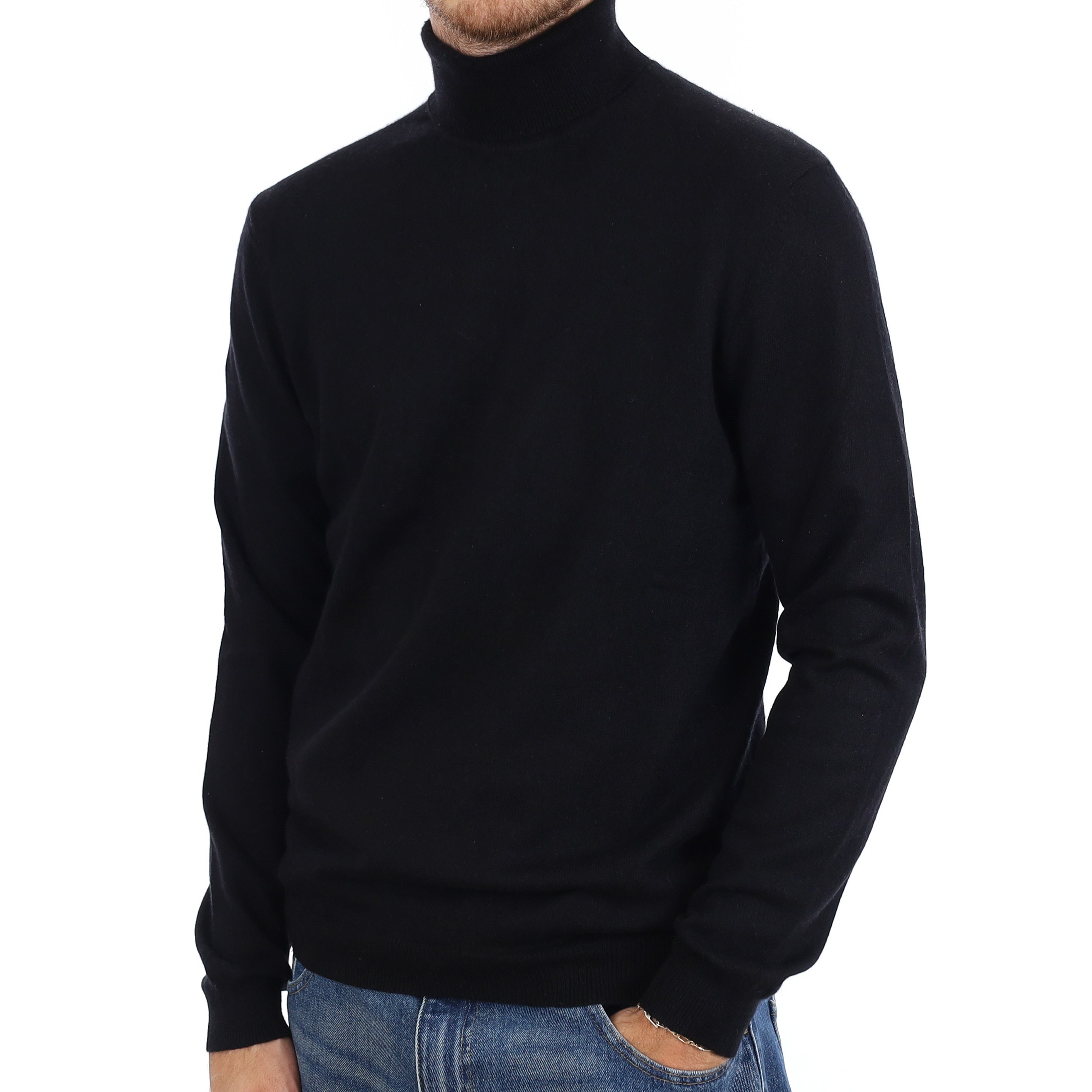 Men's Black Cashmere Polo Neck Jumper Large